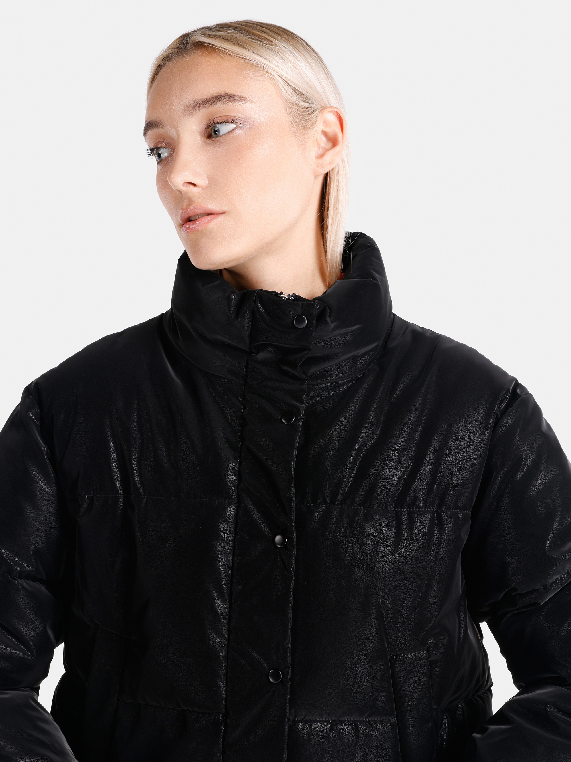 Regular Fit Dik Yaka  Astarlı Kapamalı Kadın Siyah Mont