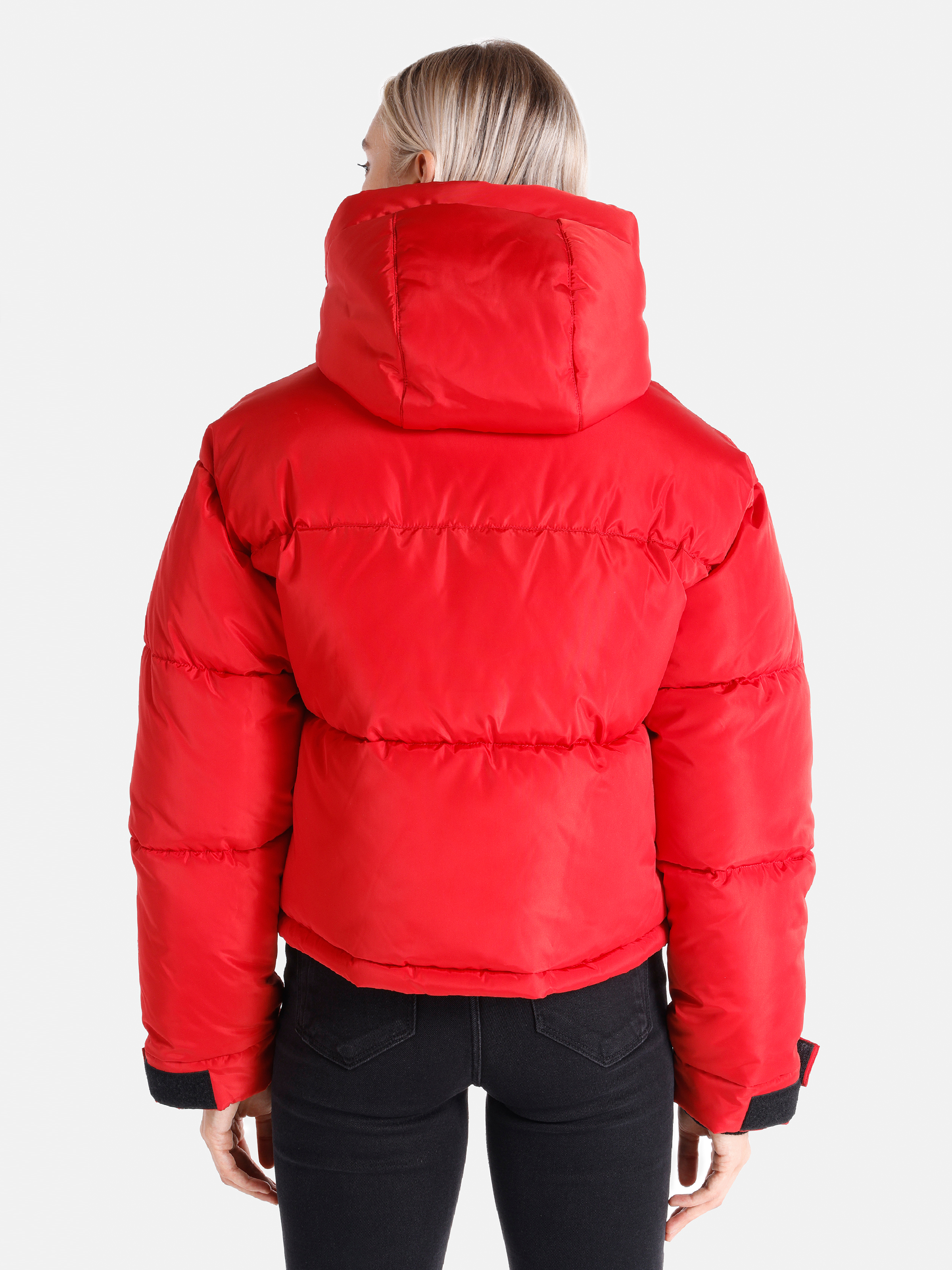 Regular Fit Kapüşonlu Fermuarlı Astarlı  Kadın Kirmizi Mont