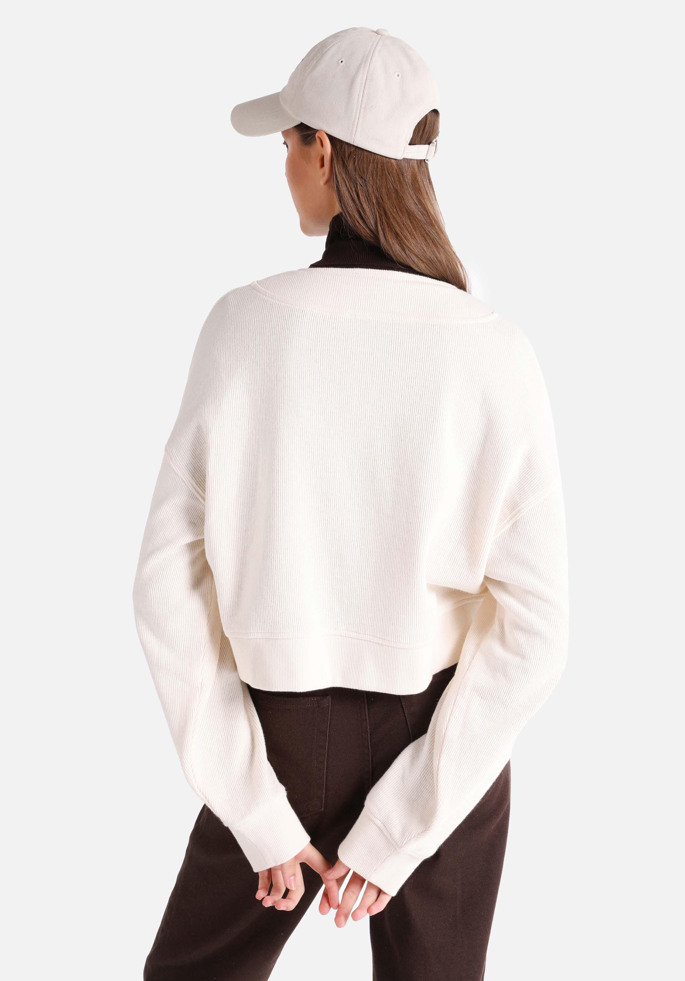 Regular Fit Placket Neck Düz Kadın Ekru Uzun Kol Tişört