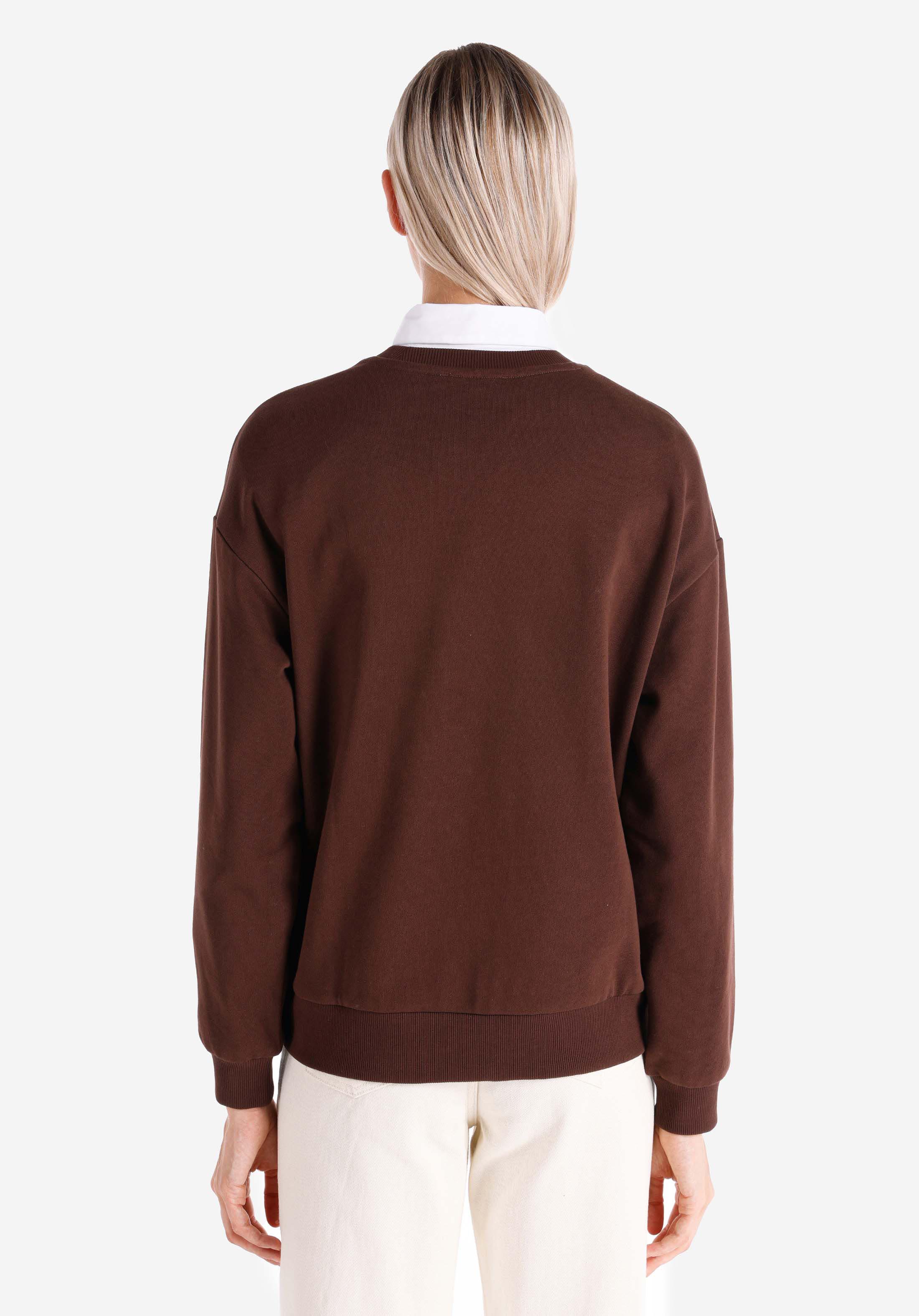 Regular Fit Yuvarlak Yaka Baskılı Kadın Kahverengi Sweatshirt