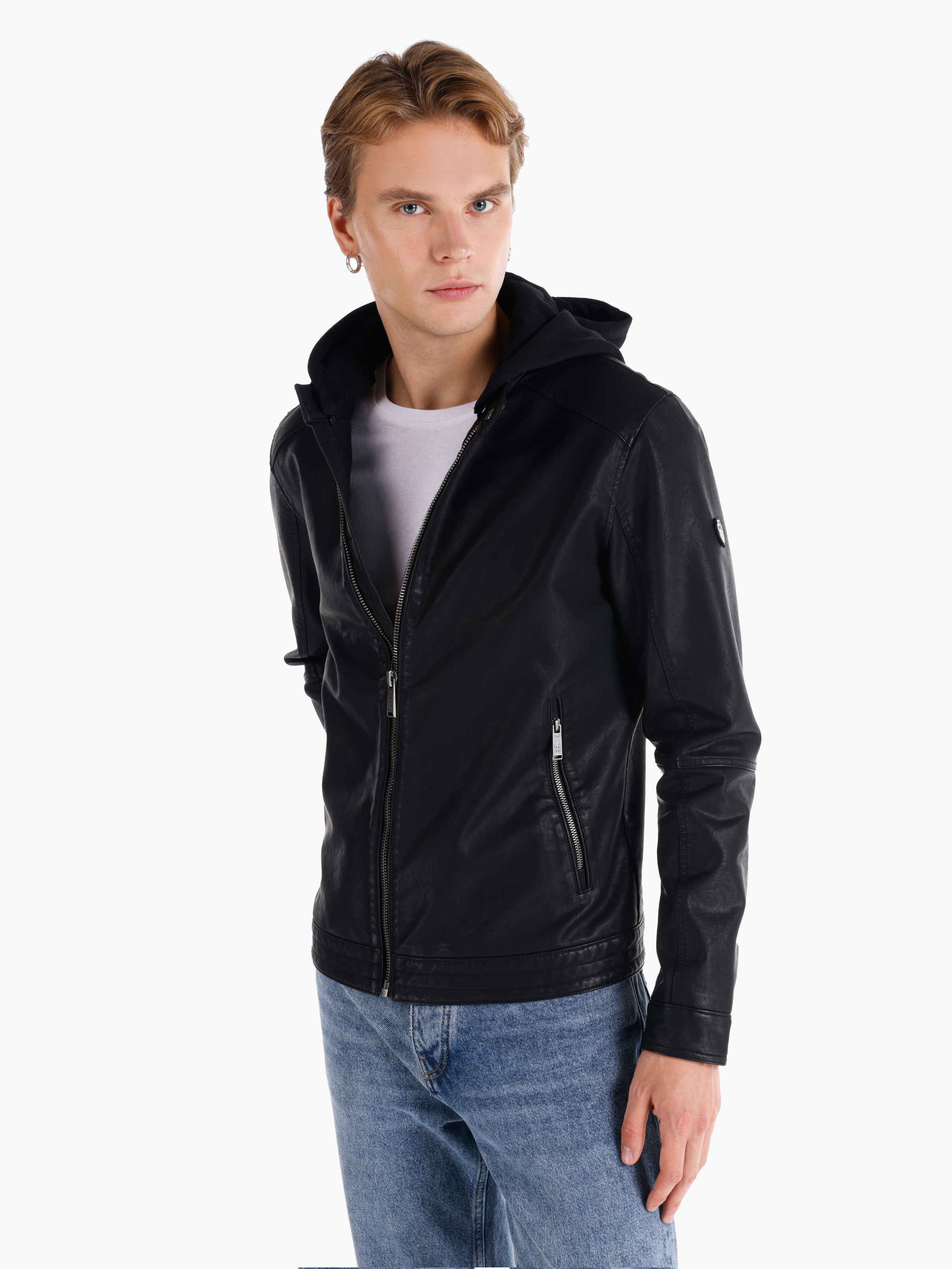 Slim Fit     Erkek Siyah Mont Pu