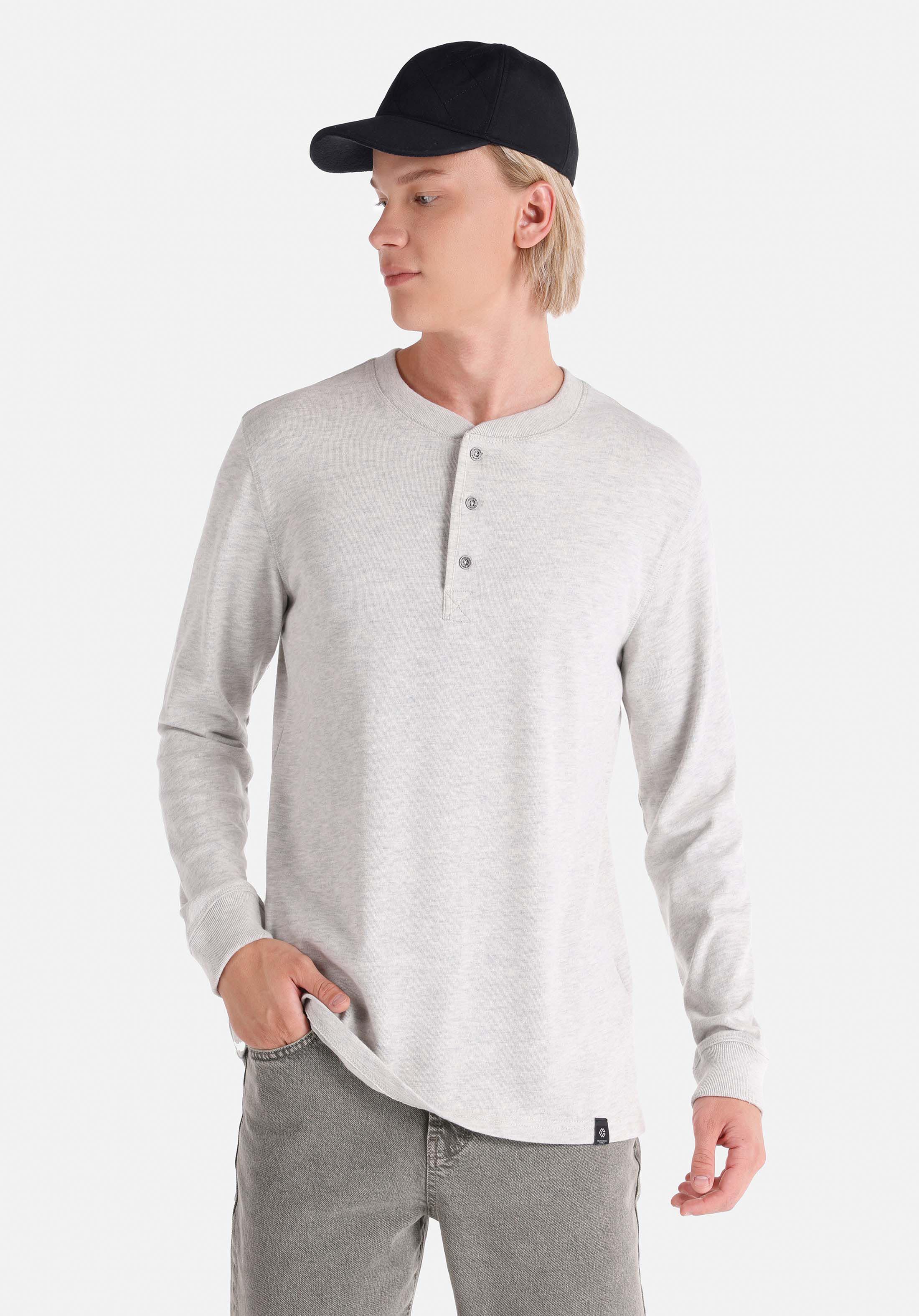 Slim Fit Düğmeli Yaka Düz Erkek Beyaz Uzun Kol Tişört