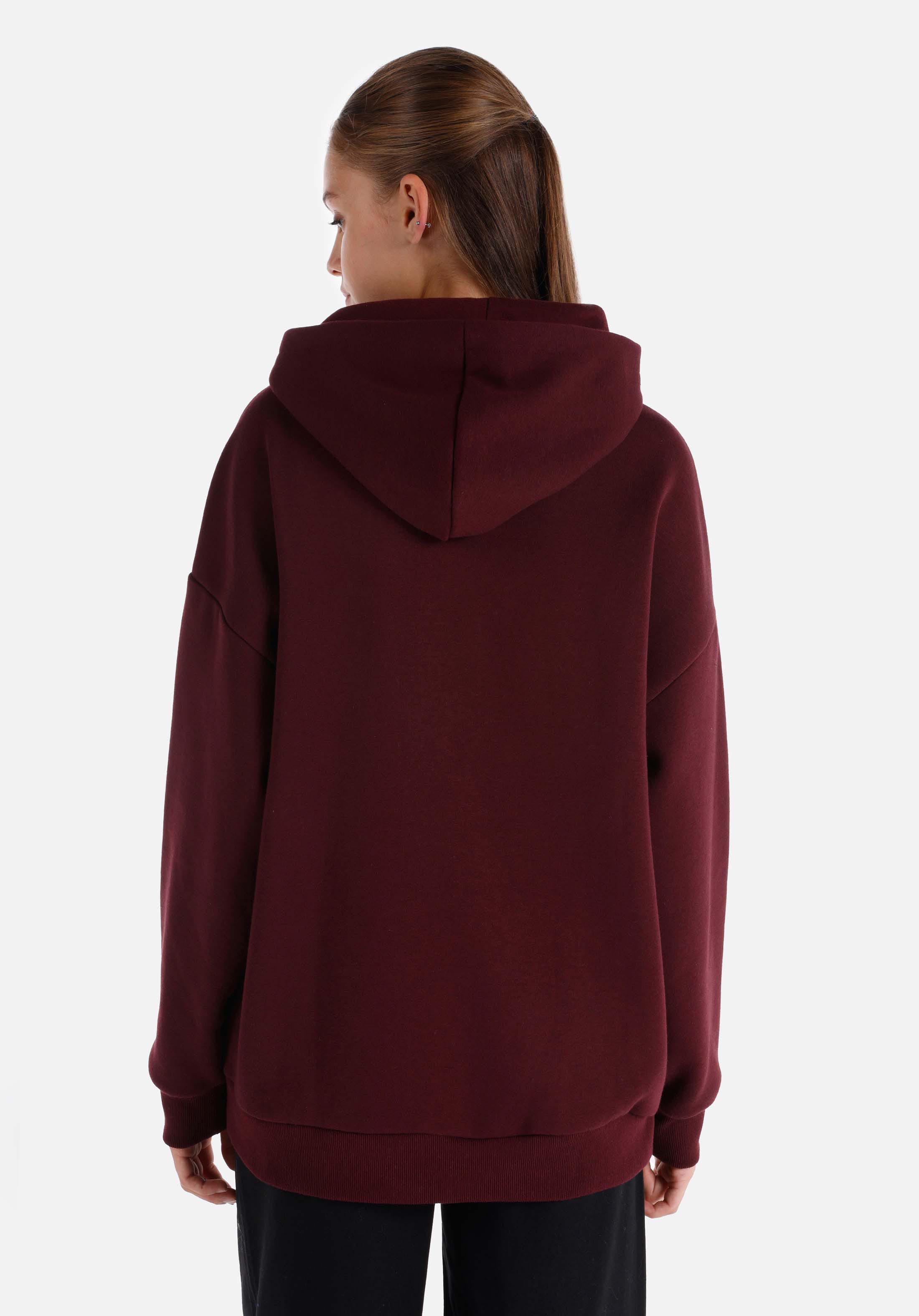 Comfort Fit Kapüşonlu Nakışlı Kadın Bordo Sweatshirt