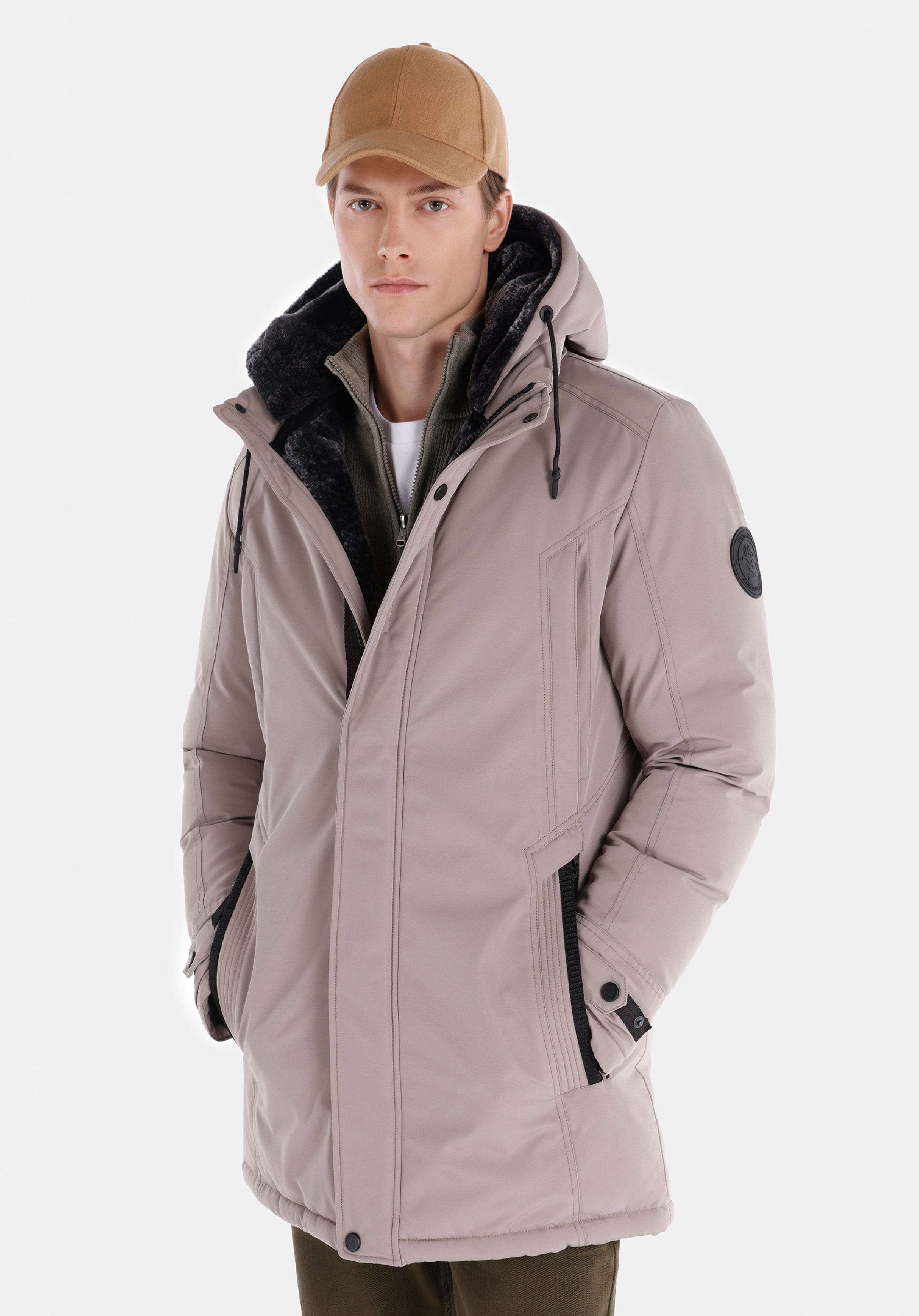 Modern Fit     Erkek Ekru Kaban
