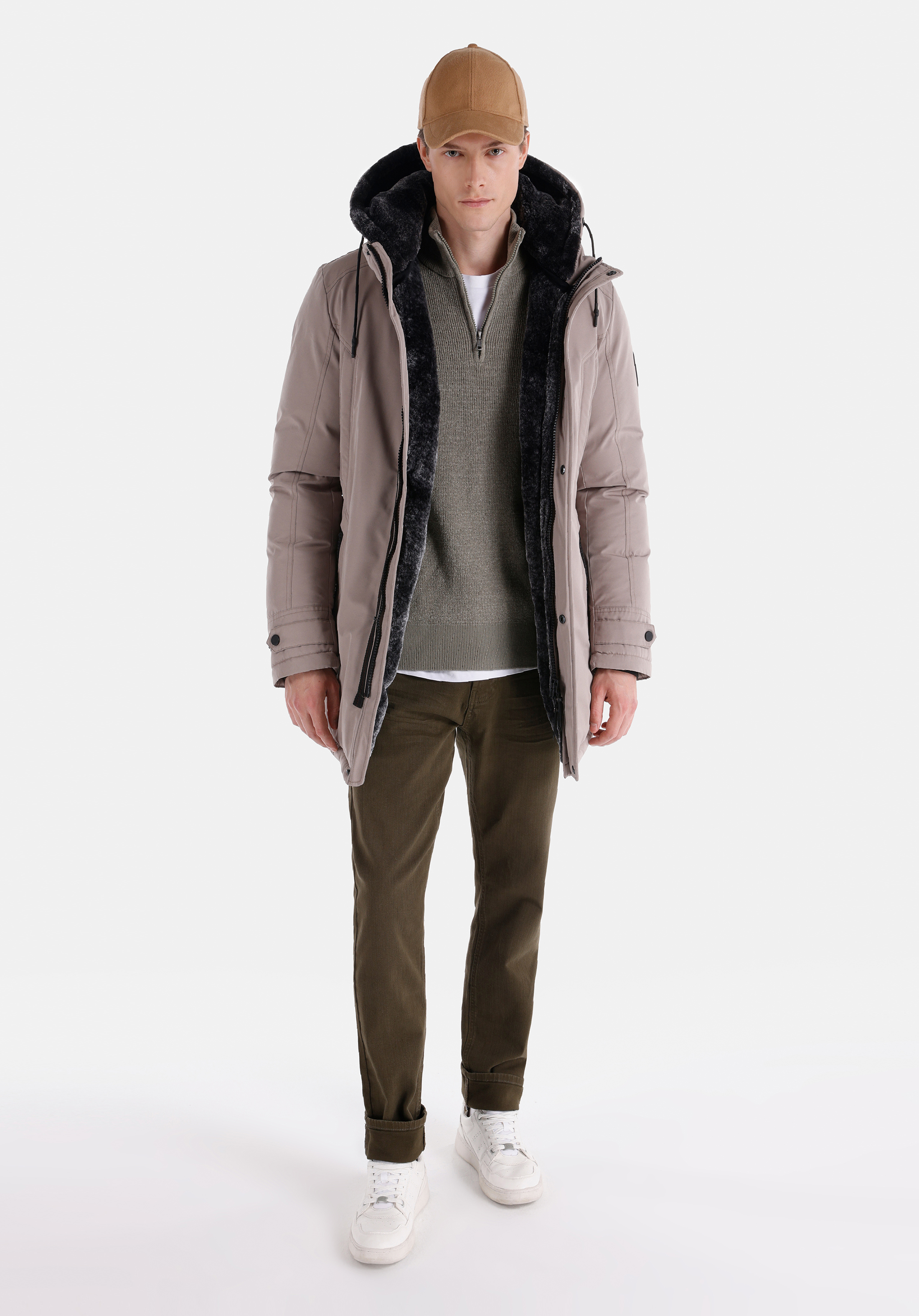 Modern Fit     Erkek Ekru Kaban