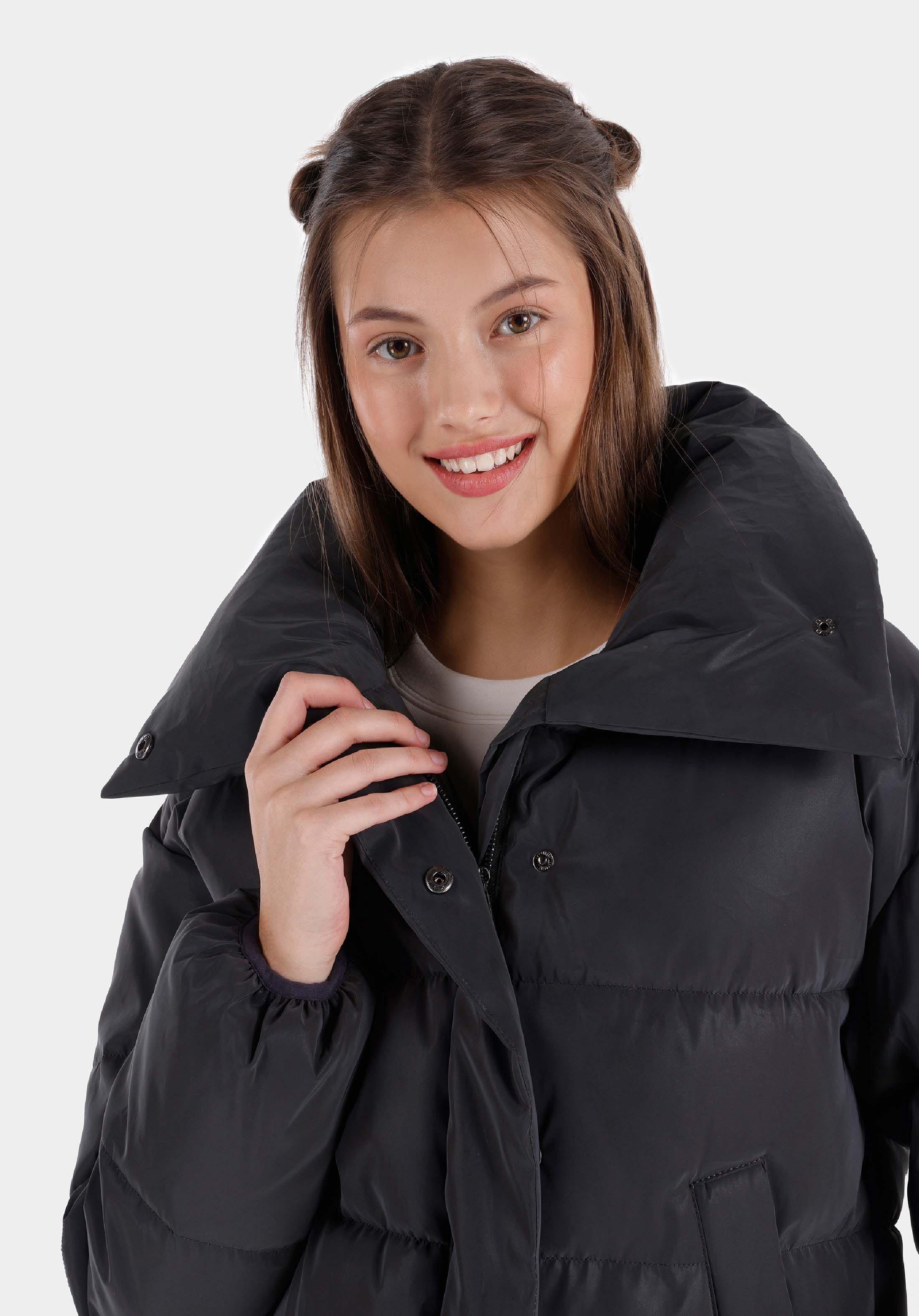 Regular Fit Dik Yaka Fermuarlı Astarlı  Kadın Antrasit Mont