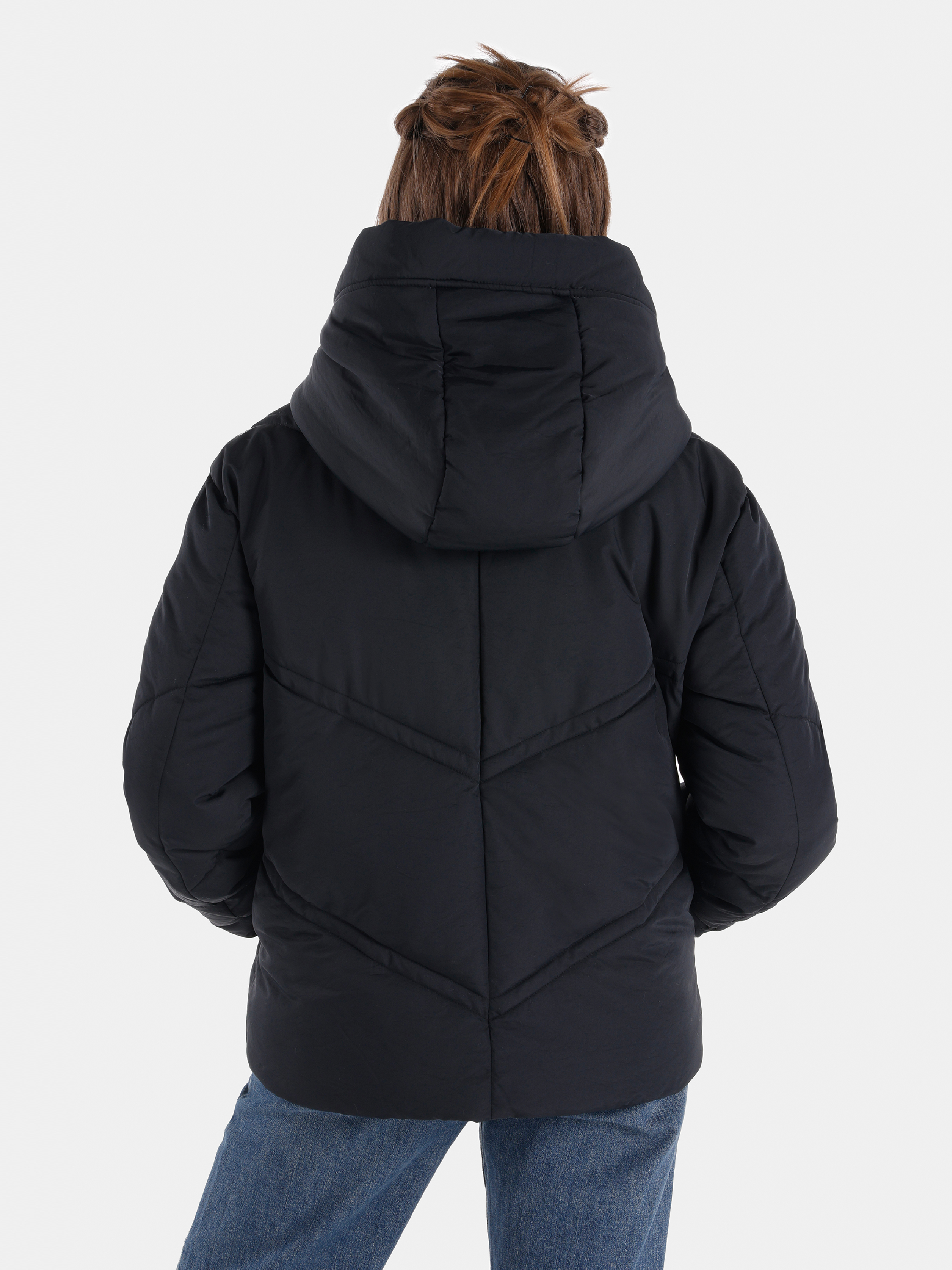 Regular Fit Kapüşonlu Çıtçıtlı Astarlı  Kadın Siyah Mont