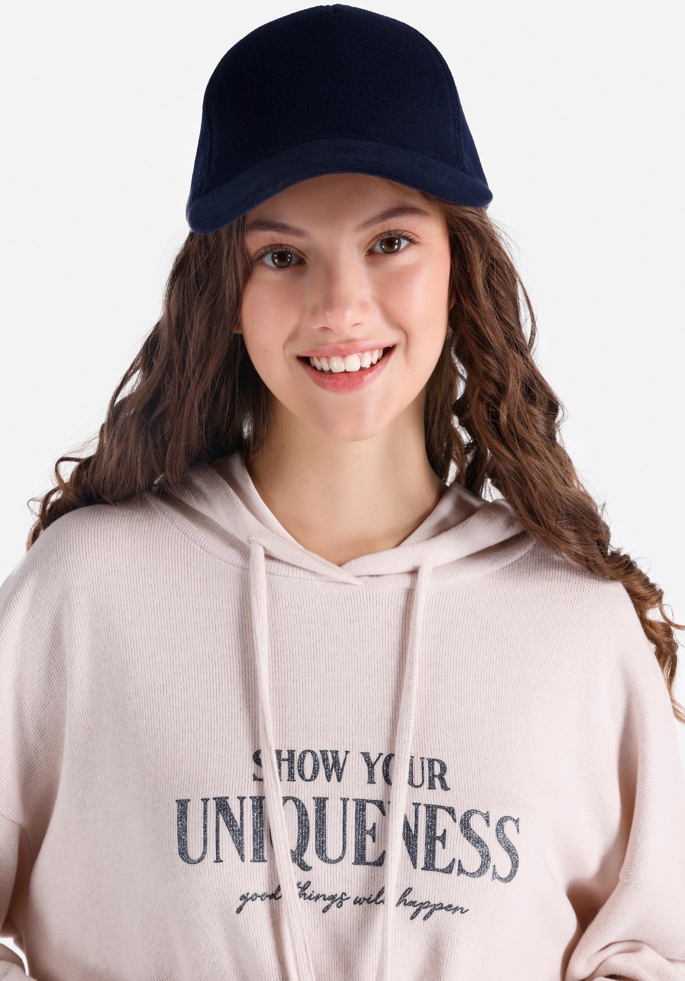 Regular Fit Kapüşonlu Baskılı Kadın Ekru Uzun Kol Tişört