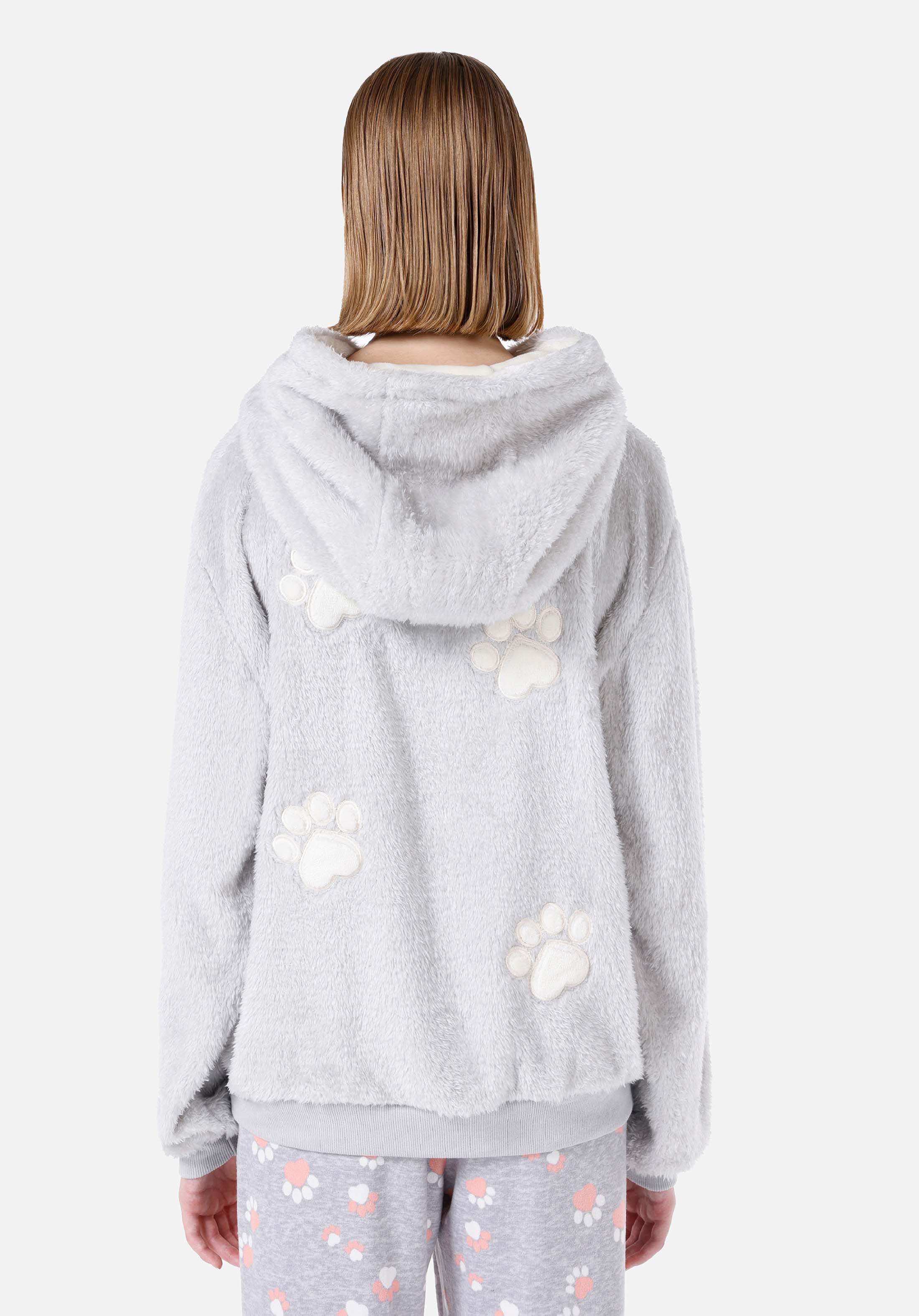 Regular Fit Kapüşonlu Baskılı Kadın Gri Sweatshirt