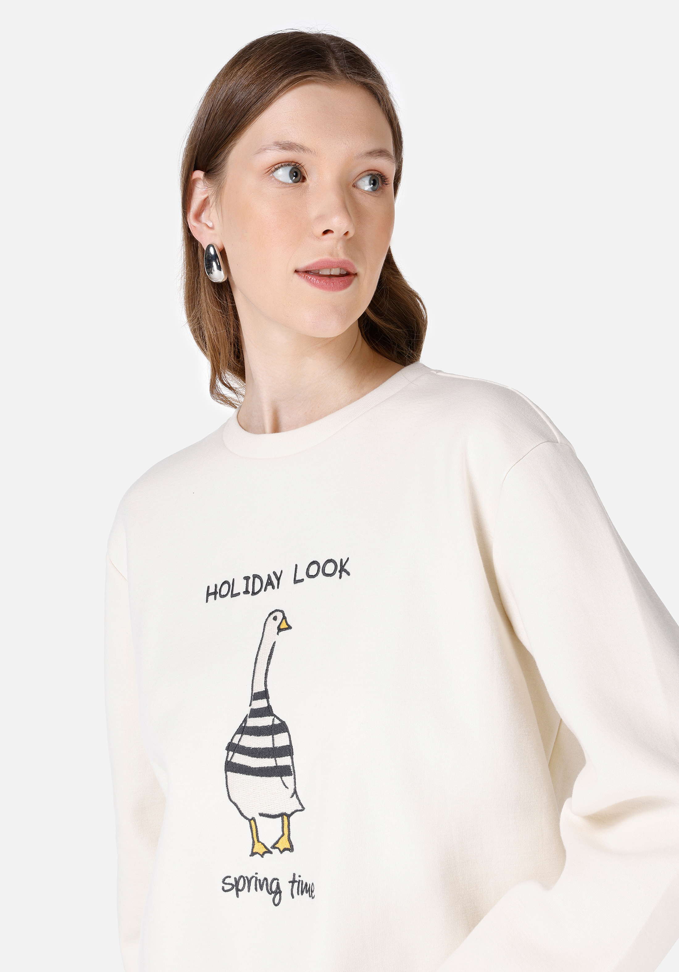 Regular Fit   Kadın Beyaz Sweatshirt
