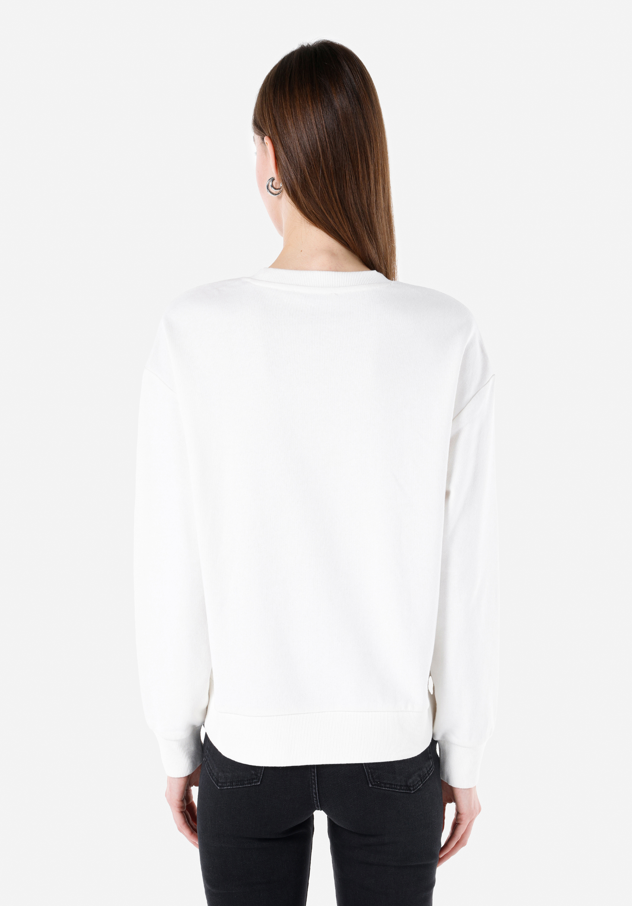 Regular Fit Yuvarlak Yaka Baskılı Kadın Beyaz Sweatshirt