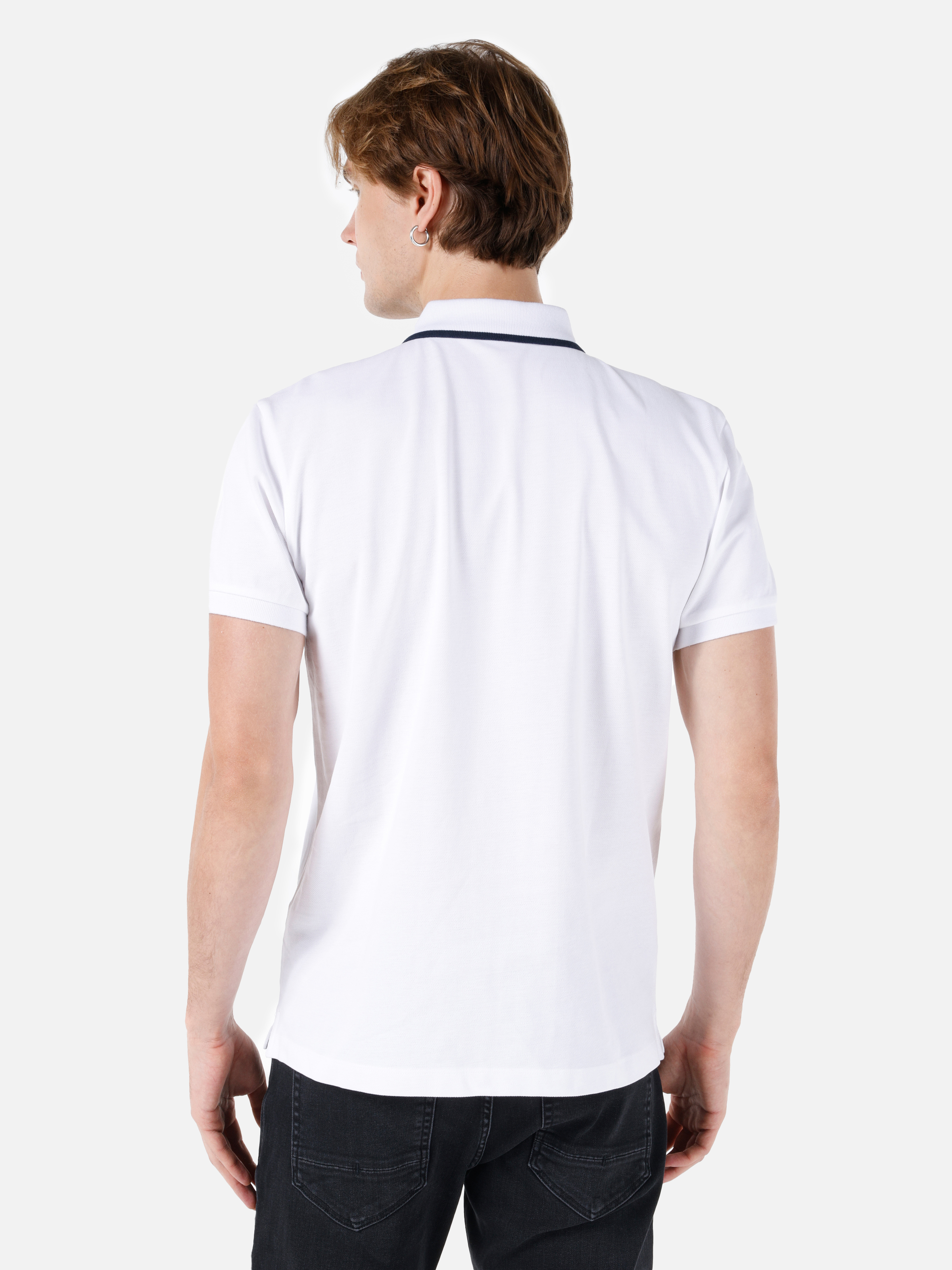 Regular Fit Polo Yaka Düz Erkek Beyaz Kısa Kol Tişört