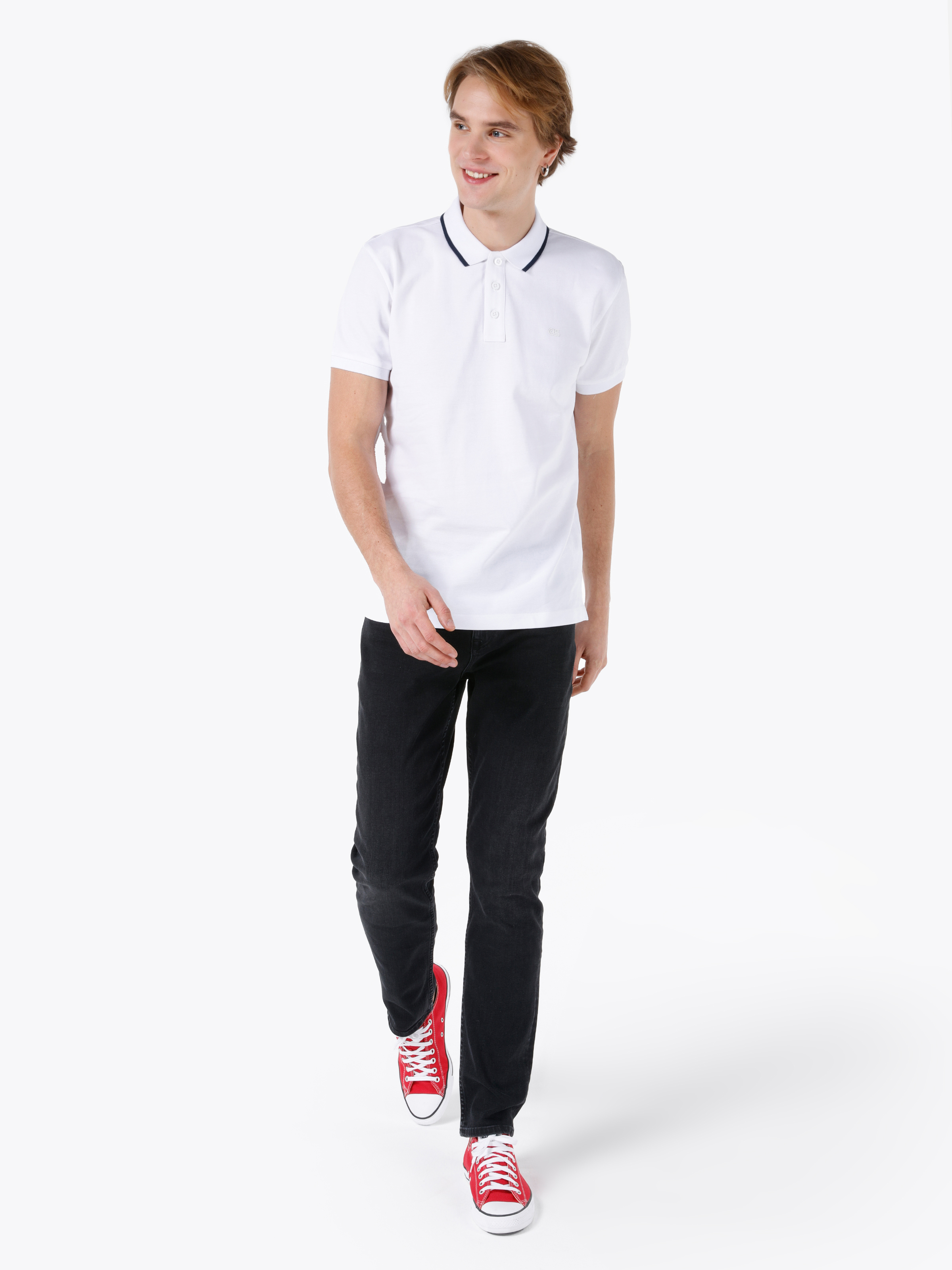 Regular Fit Polo Yaka Düz Erkek Beyaz Kısa Kol Tişört