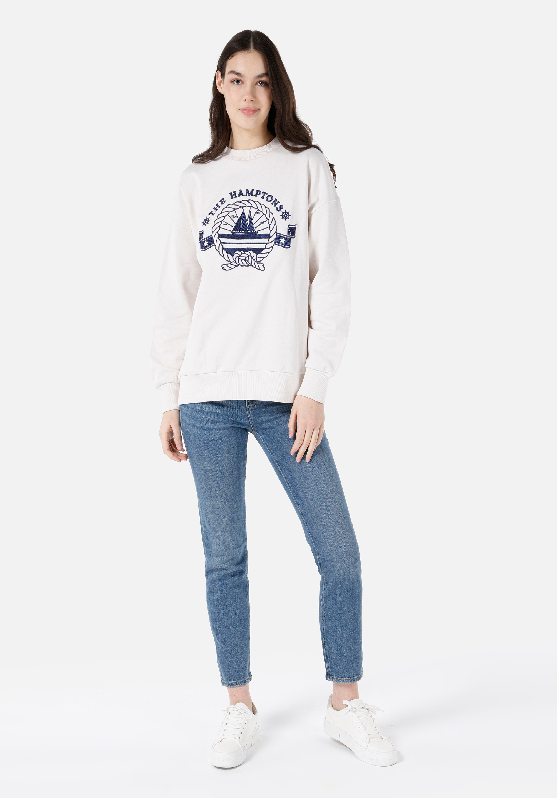 Comfort Fit   Kadın Beyaz Sweatshirt
