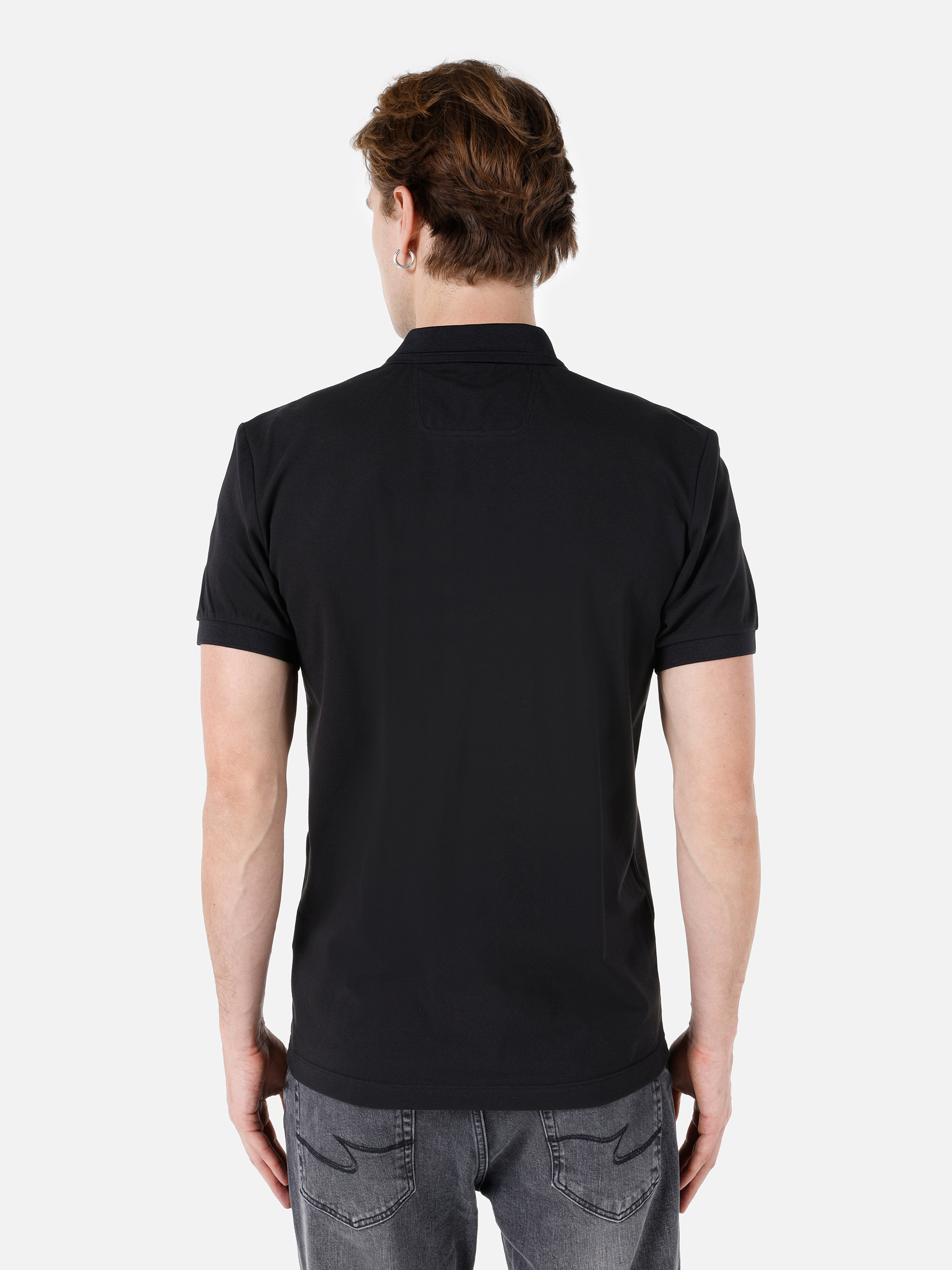 Regular Fit Polo Yaka Düz Erkek Siyah Kısa Kol Tişört