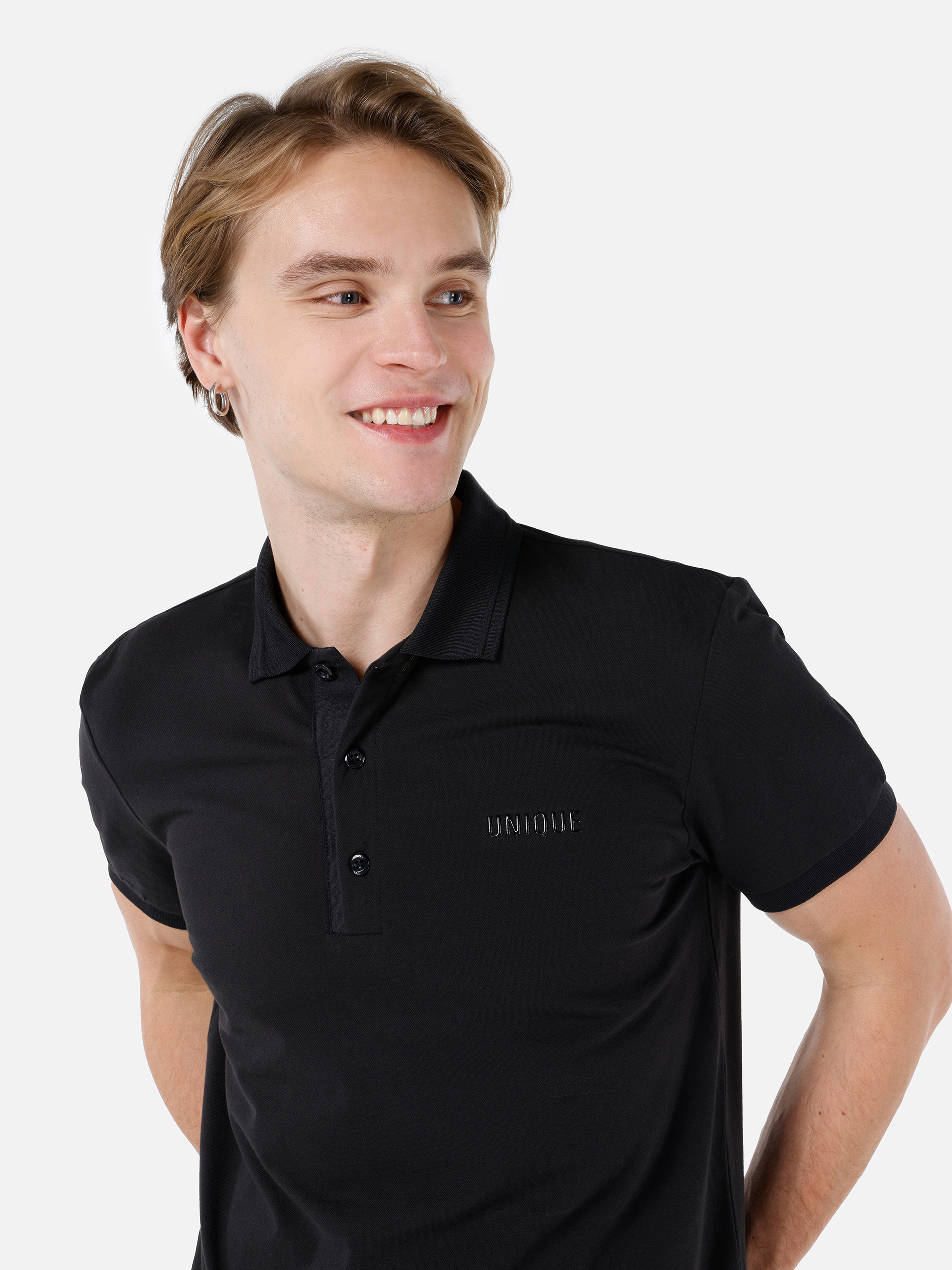 Regular Fit Polo Yaka Düz Erkek Siyah Kısa Kol Tişört