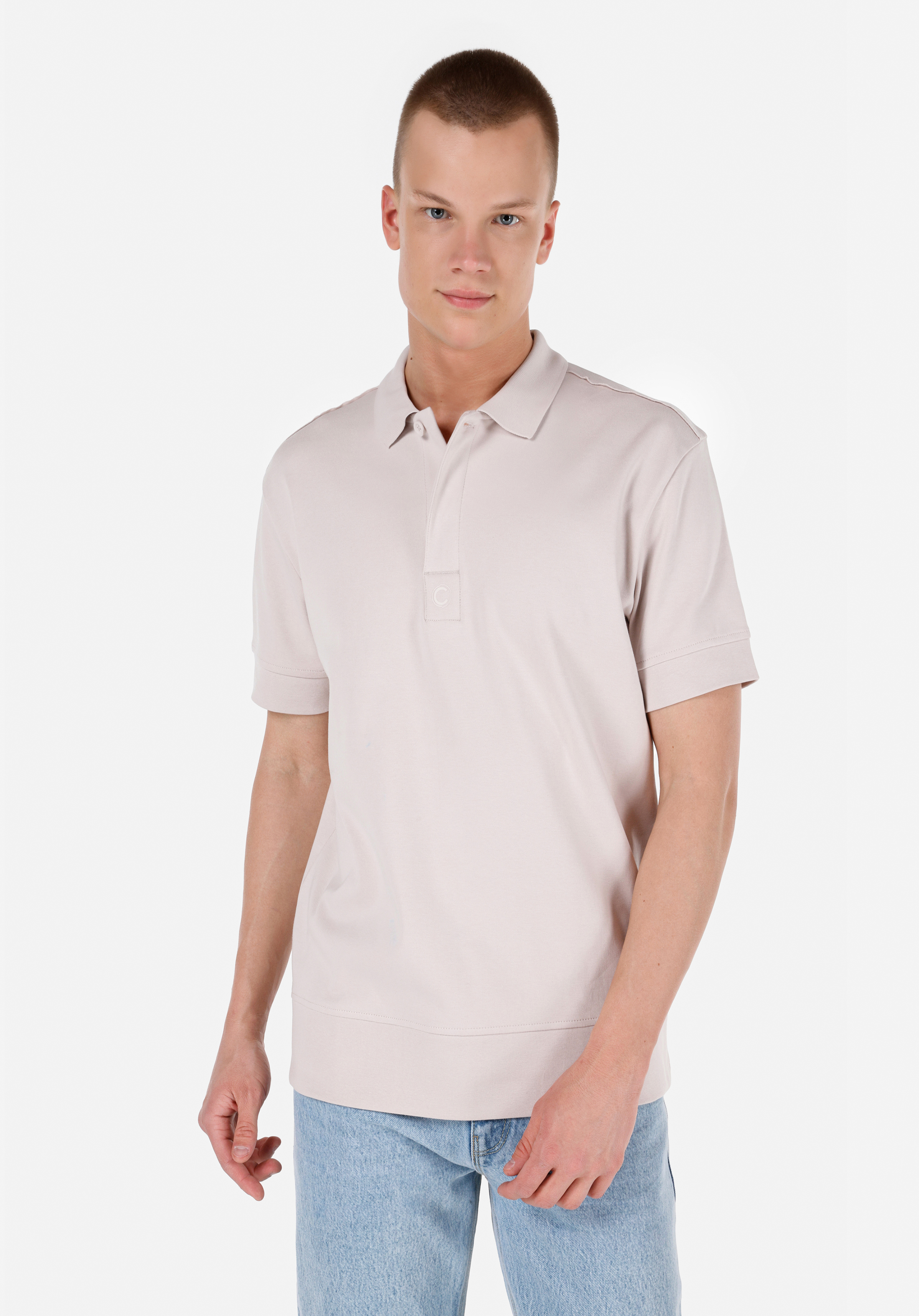 Comfort Fit Polo Yaka Düz Erkek Bej Kısa Kol Tişört