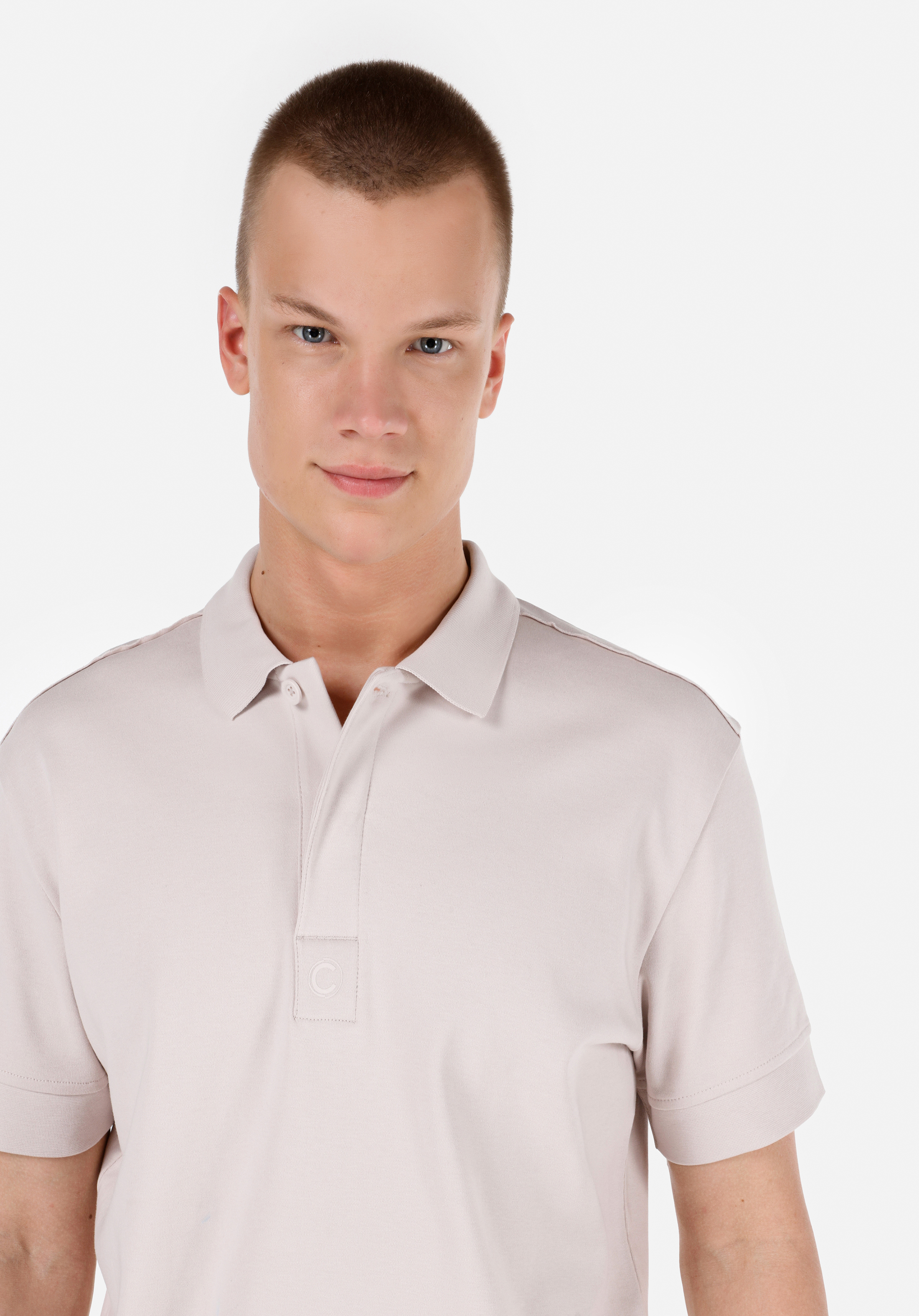Comfort Fit Polo Yaka Düz Erkek Bej Kısa Kol Tişört