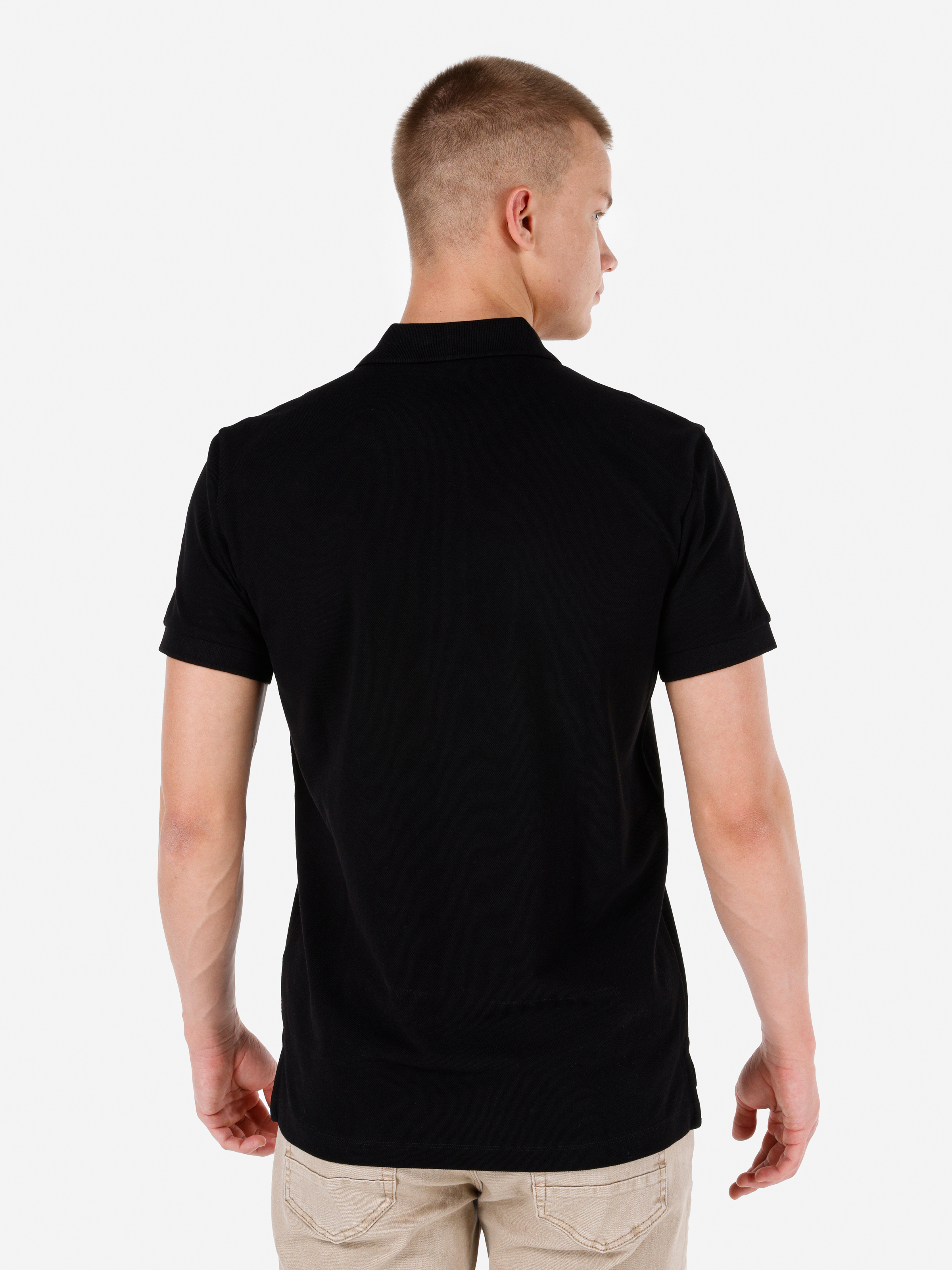 Regular Fit Polo Yaka Düz Erkek Siyah Kısa Kol Tişört