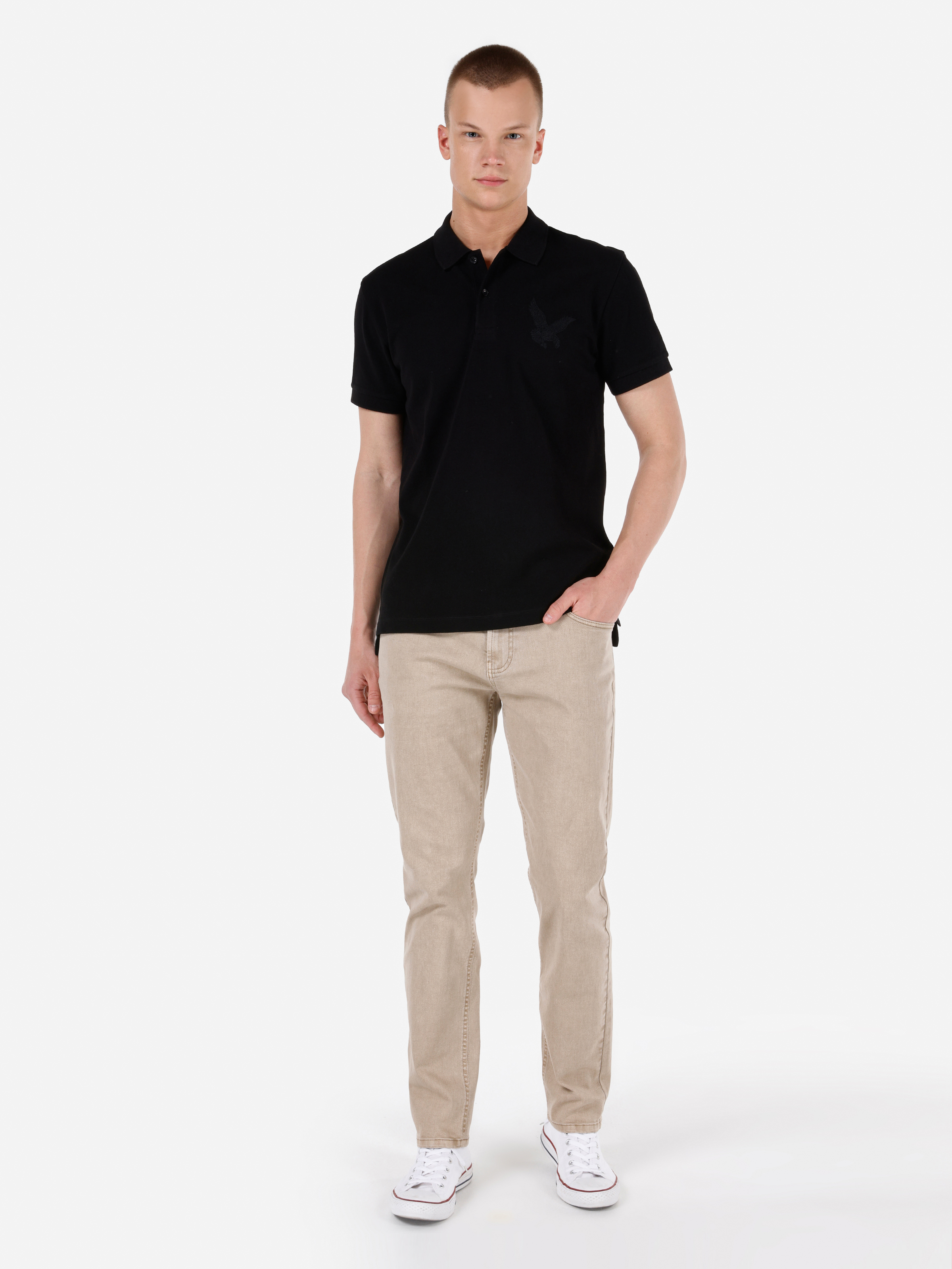 Regular Fit Polo Yaka Düz Erkek Siyah Kısa Kol Tişört