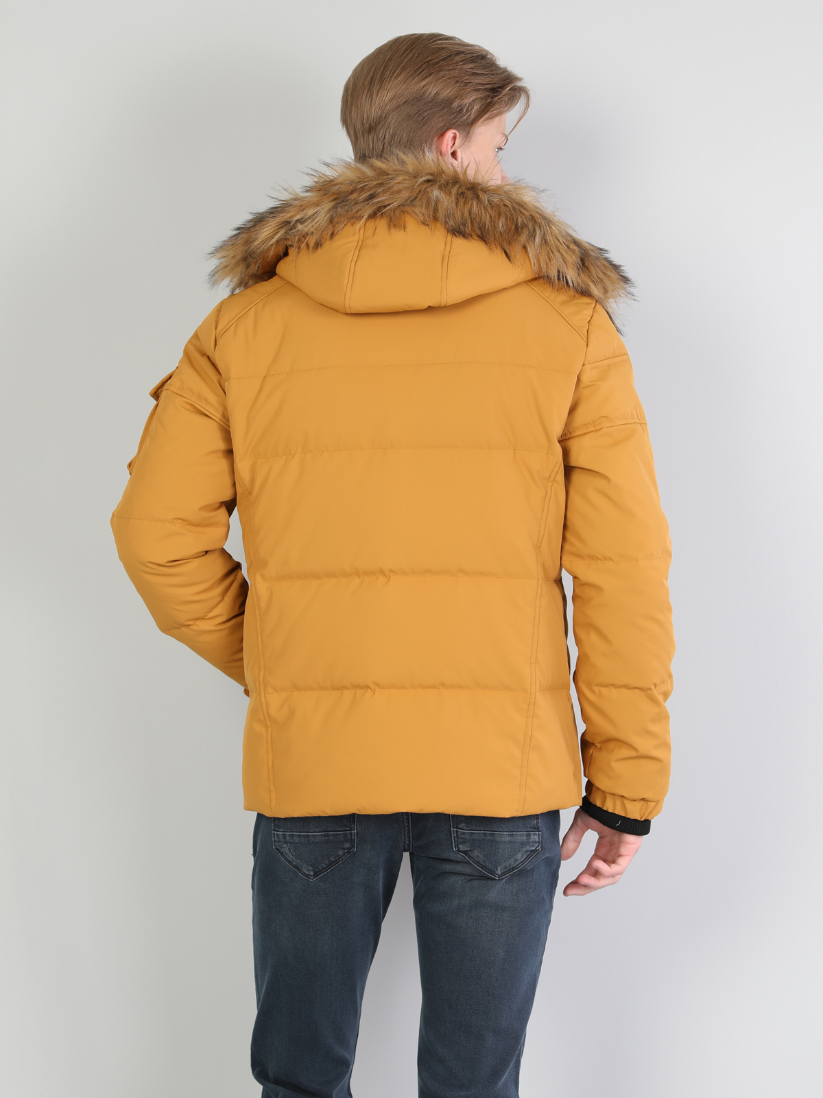  Regular Fit Kapüşonlu Erkek Sarı Mont