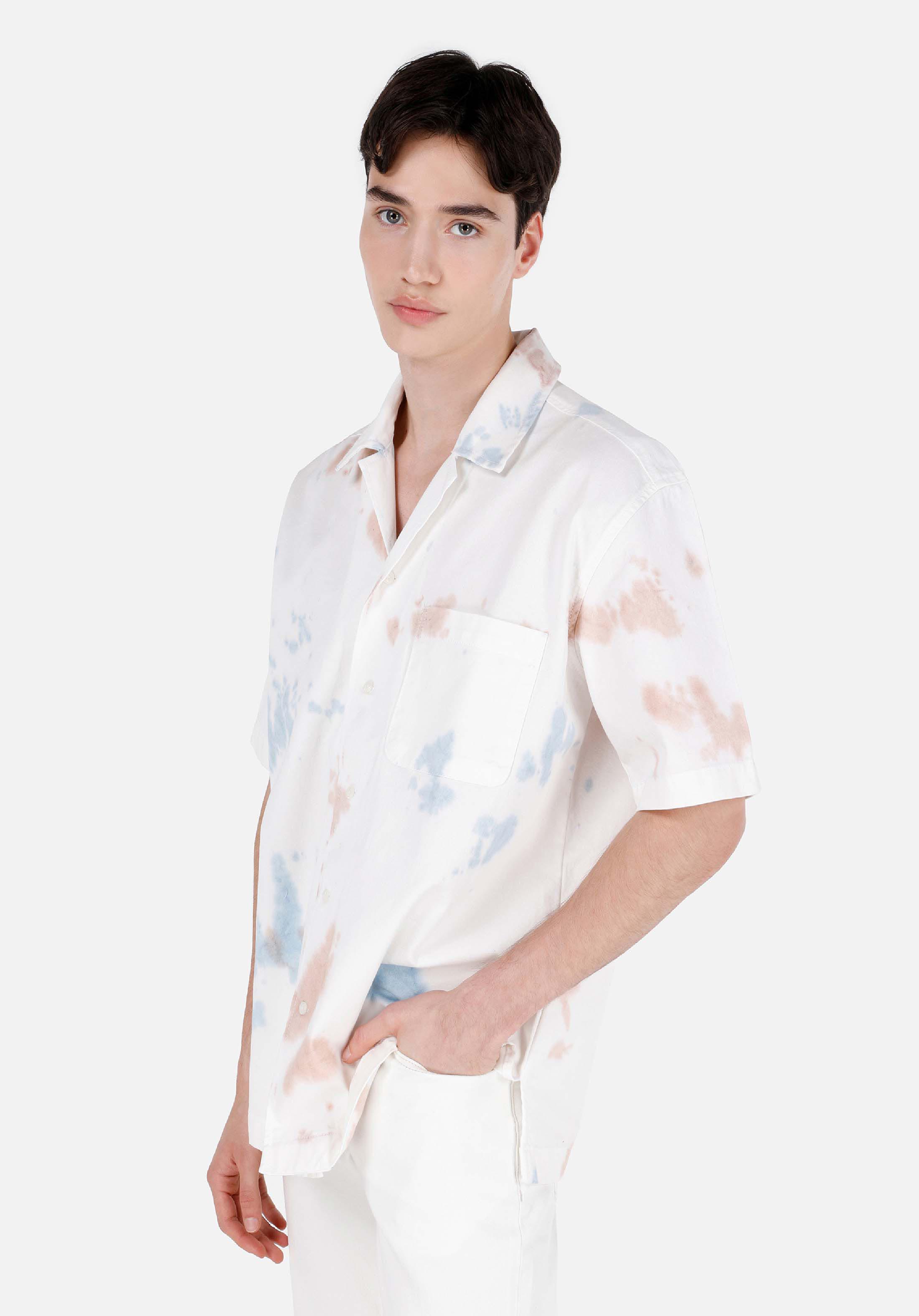 Oversize Fit Shirt Neck  Erkek Bej Kısa Kol Gömlek