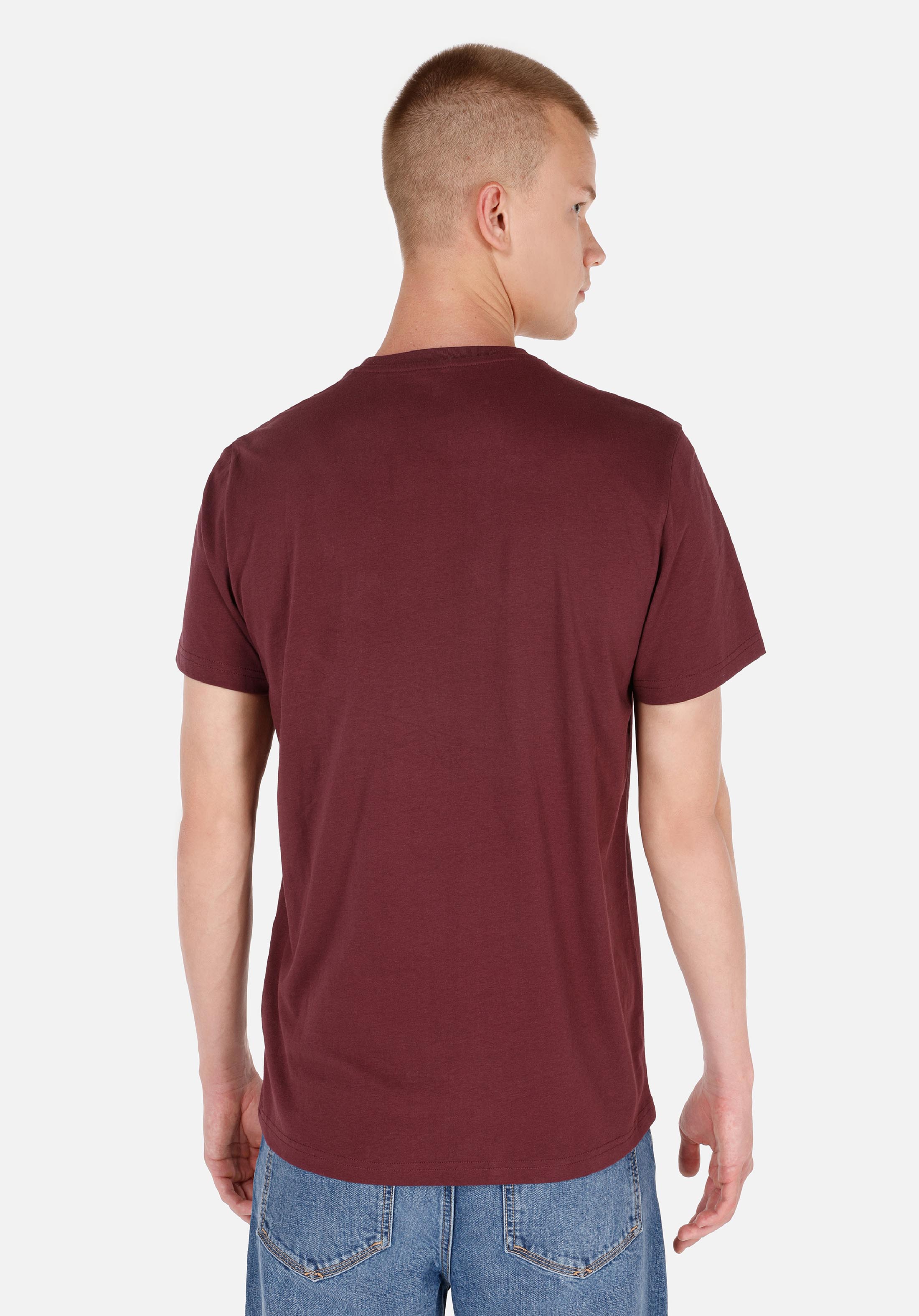 Regular Fit Yuvarlak Yaka Düz Erkek Bordo Kısa Kol Tişört