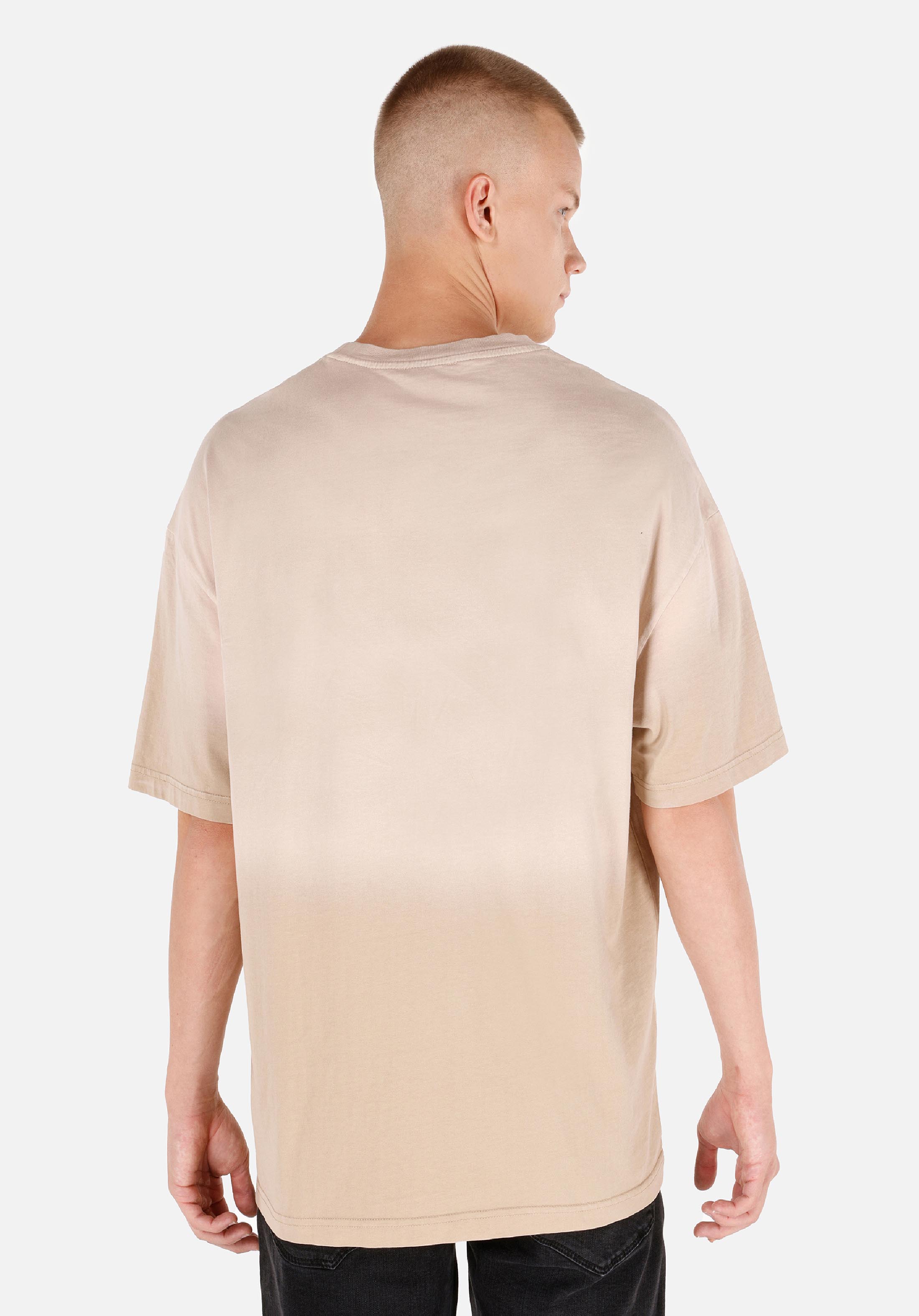 Oversize Fit Yuvarlak Yaka  Erkek Ekru Kısa Kol Tişört