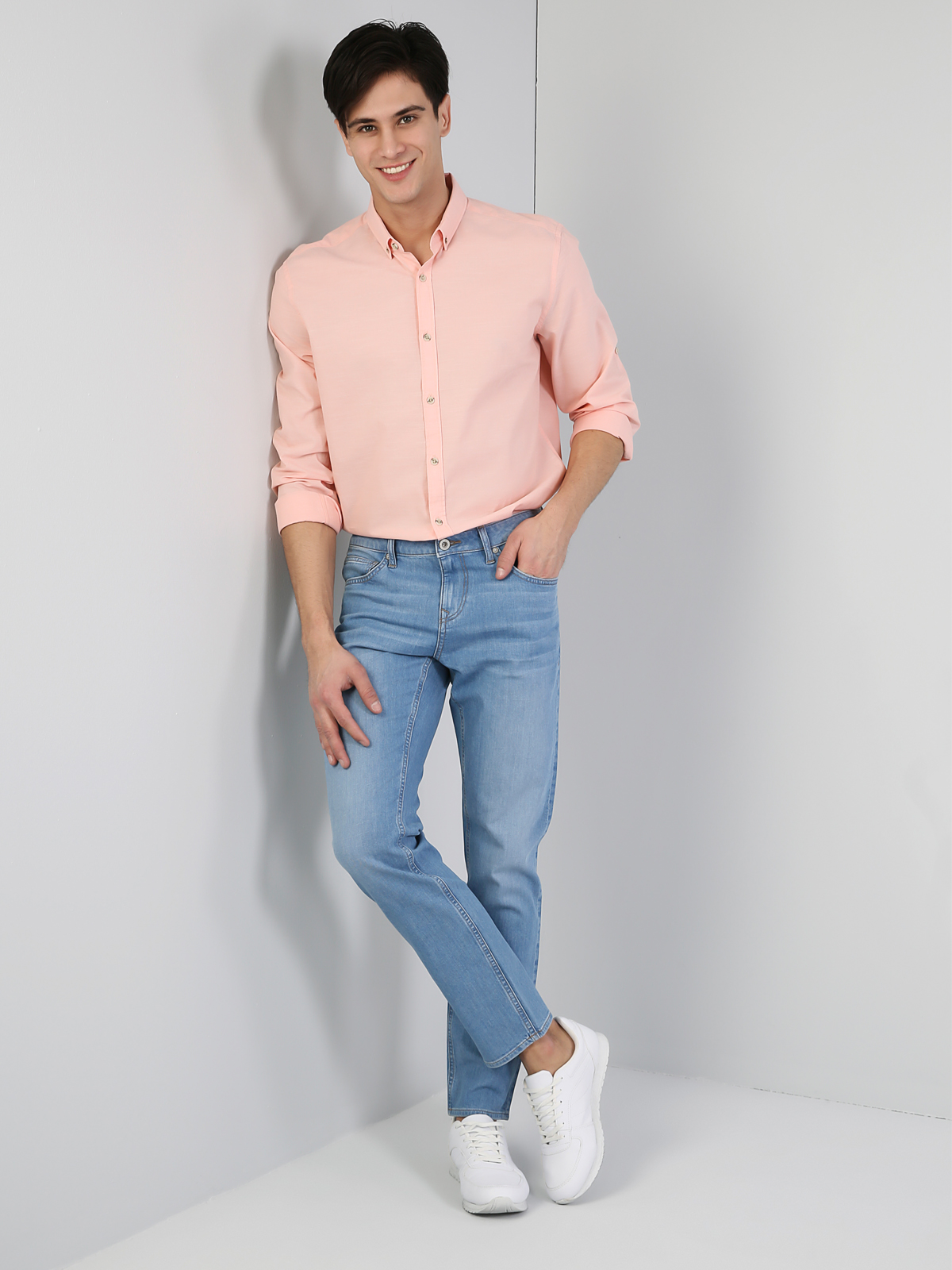  Regular Fit Shirt Neck Erkek Somon Uzun Kol Gömlek