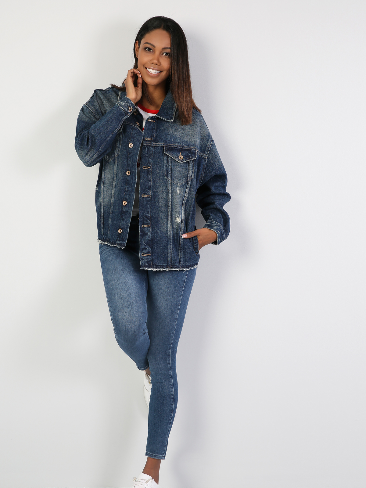    Boyfriend Fit Mavi Kadın Jean Ceket