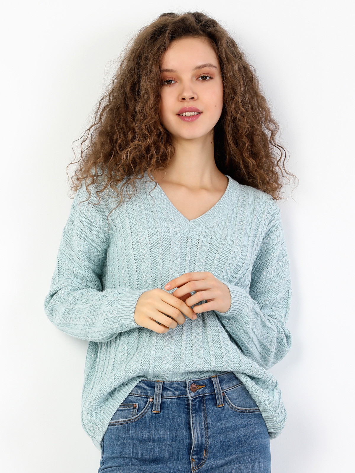  Regular Fit Bisiklet Yaka Kadın Mint Yeşili Kazak