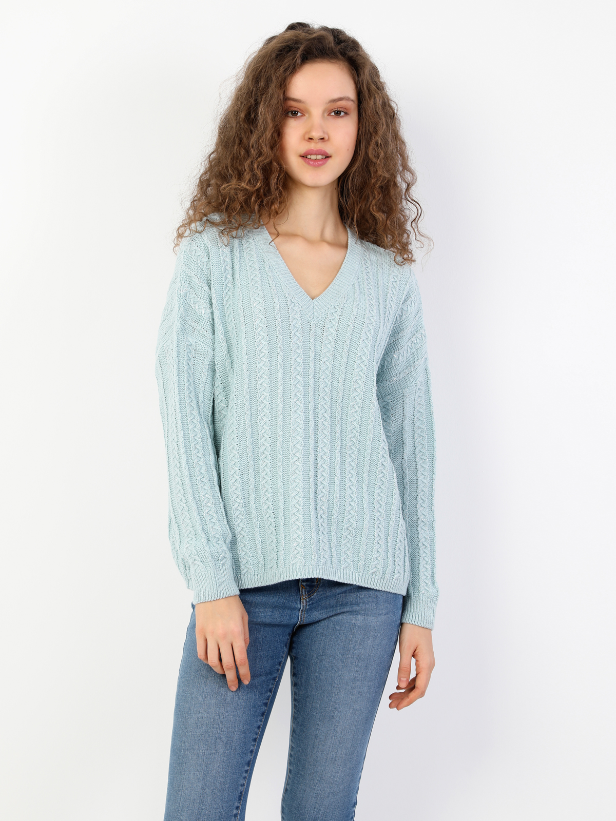  Regular Fit Bisiklet Yaka Kadın Mint Yeşili Kazak