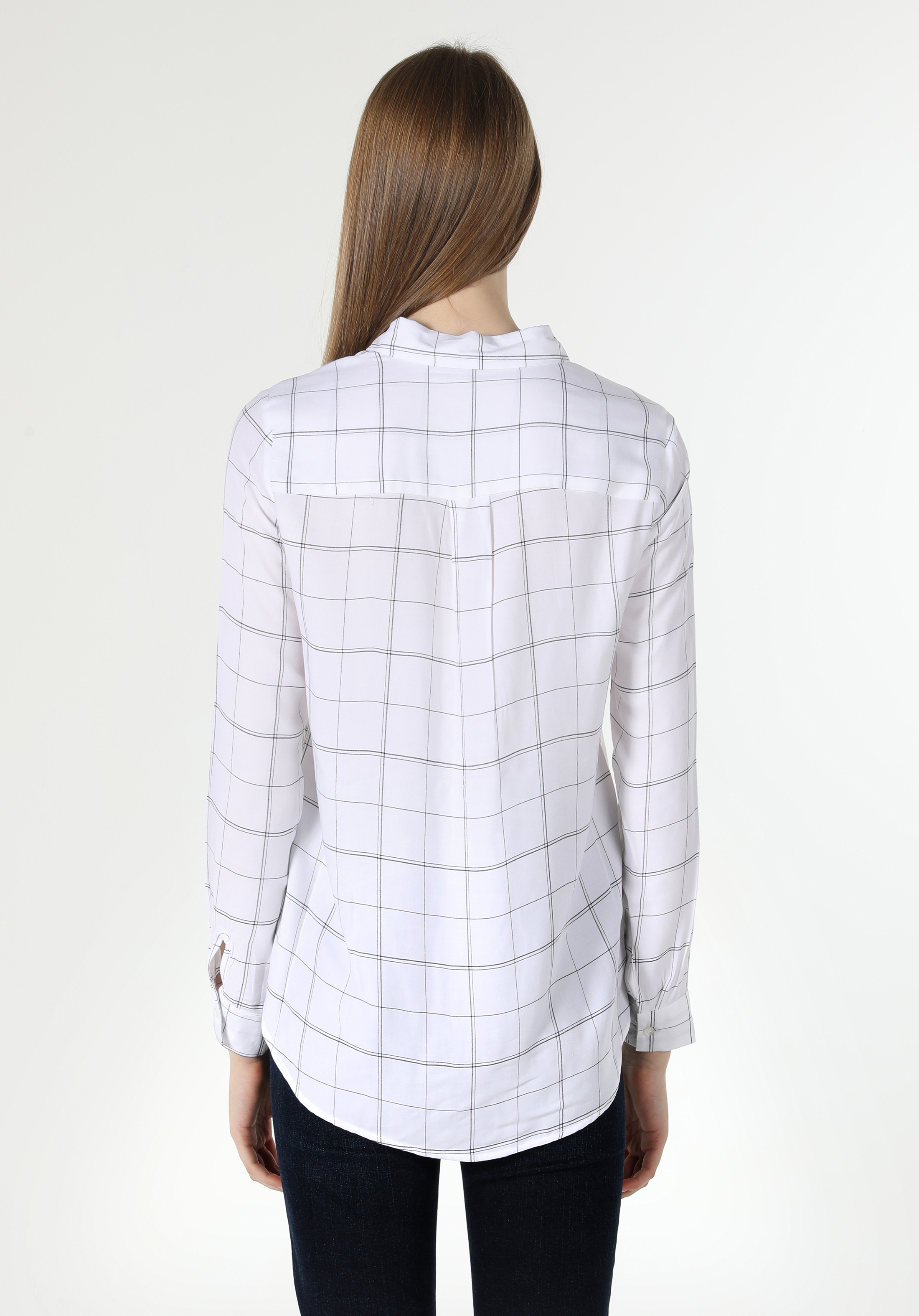 Regular Fit Shirt Neck  Kadın Beyaz Uzun Kol Gömlek Cl1061548