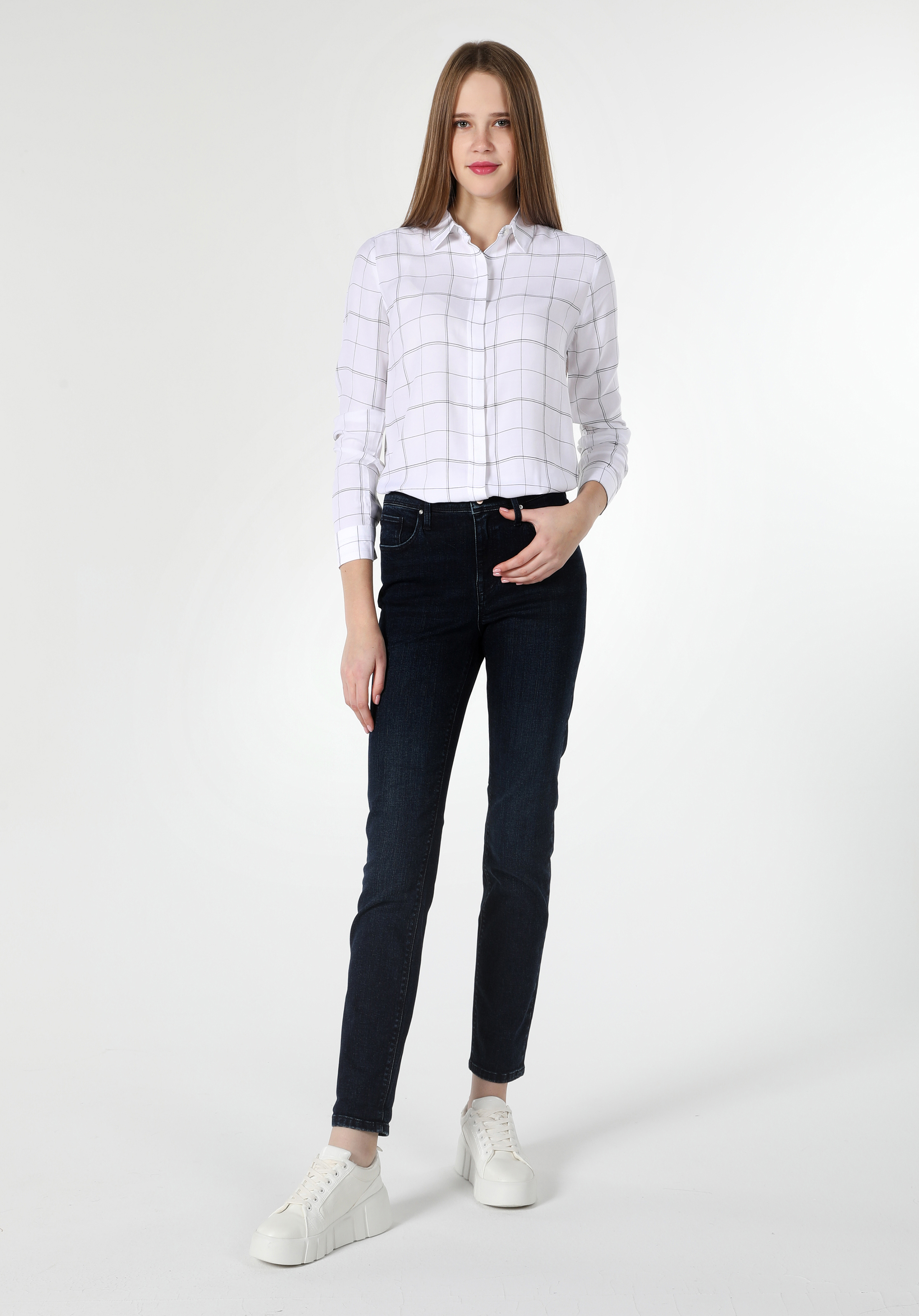 Regular Fit Shirt Neck  Kadın Beyaz Uzun Kol Gömlek Cl1061548