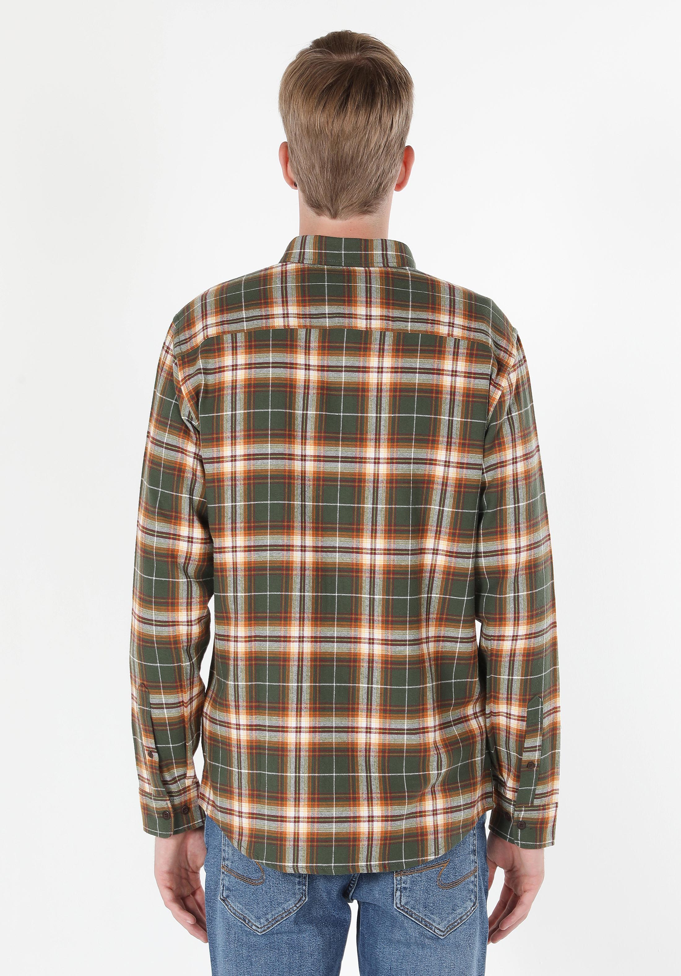 Regular Fit Shirt Neck Ekoseli Erkek Yeşil Uzun Kol Gömlek