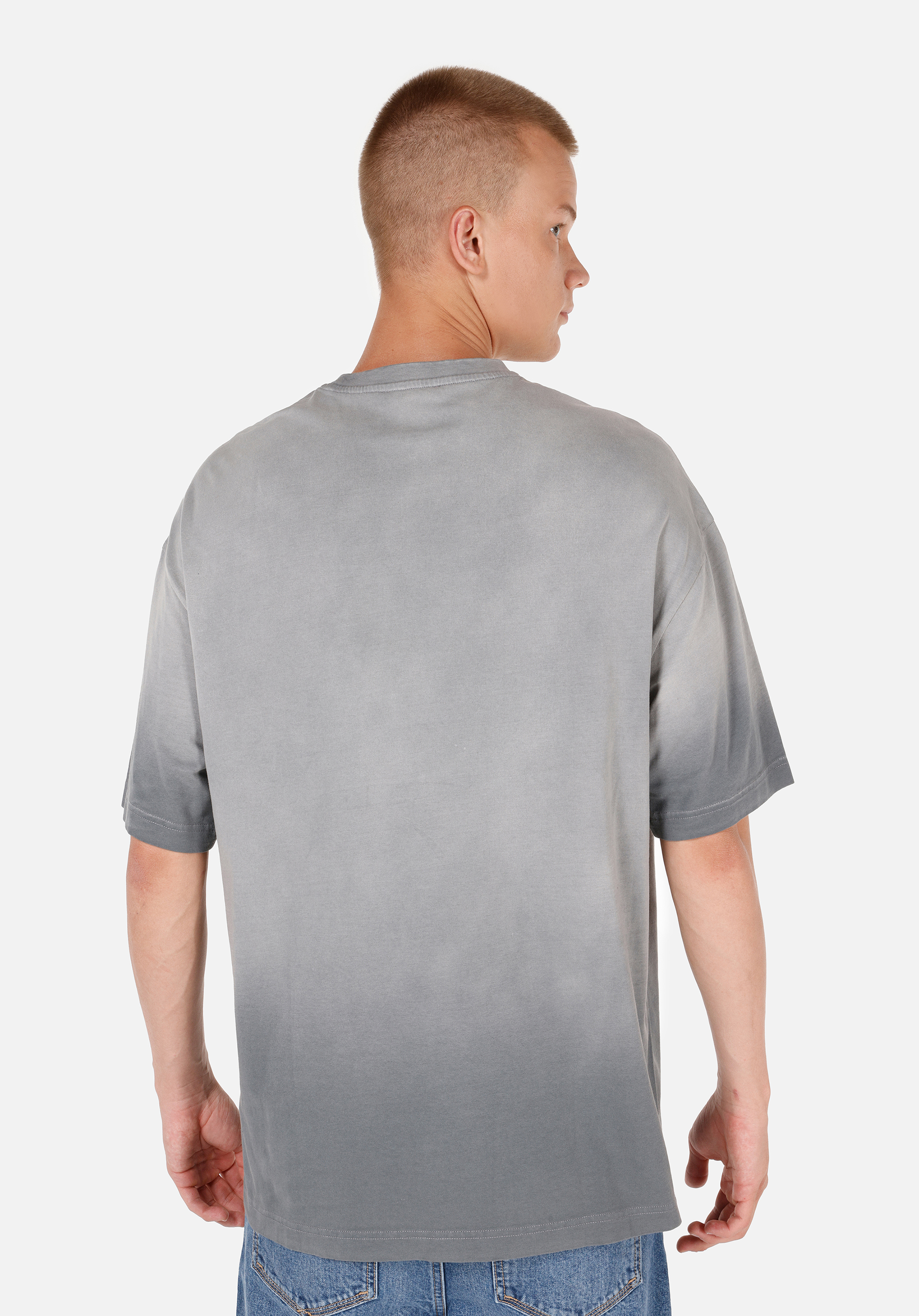 Oversize Fit Yuvarlak Yaka  Erkek Gri Kısa Kol Tişört