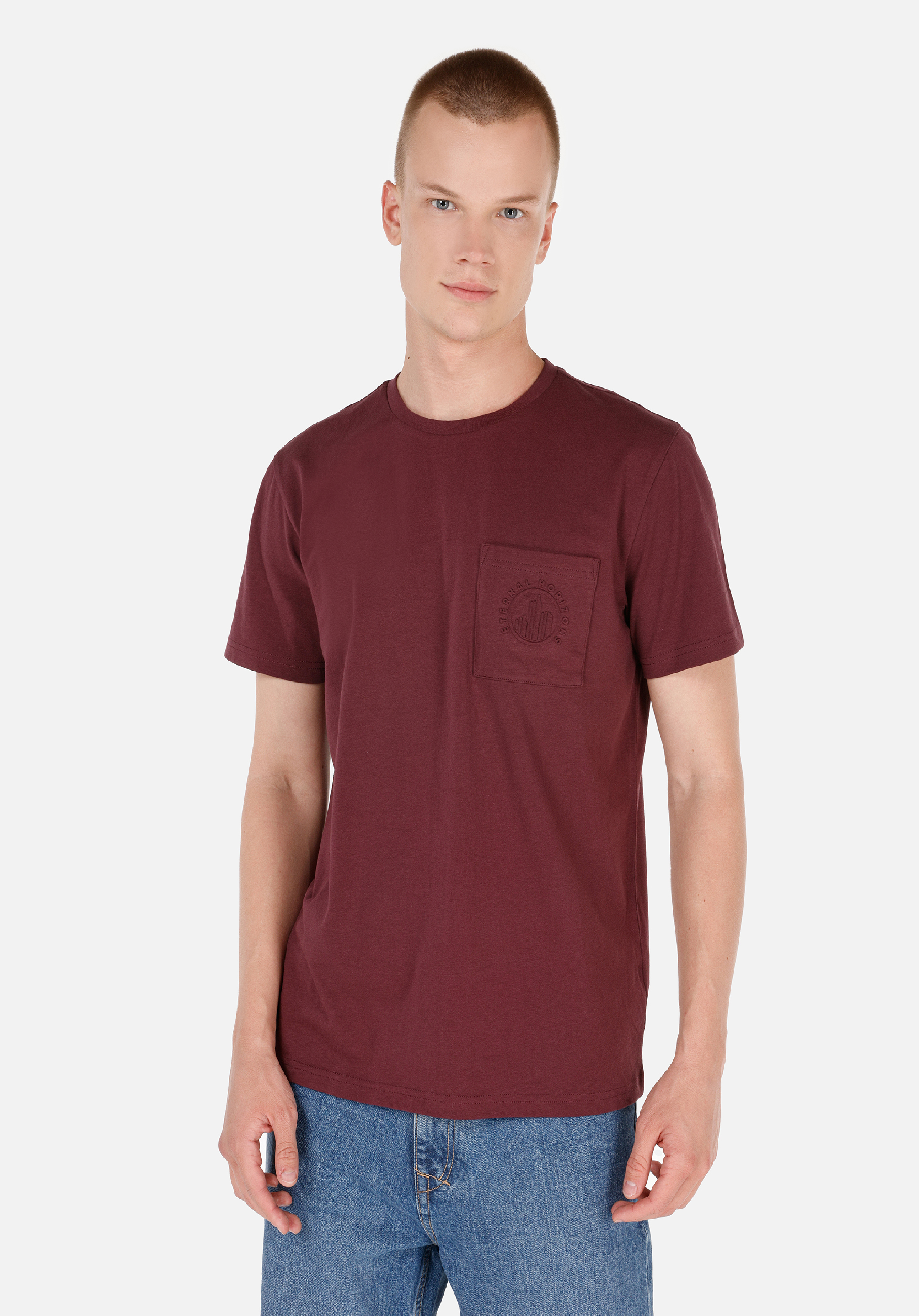 Regular Fit Yuvarlak Yaka Düz Erkek Bordo Kısa Kol Tişört