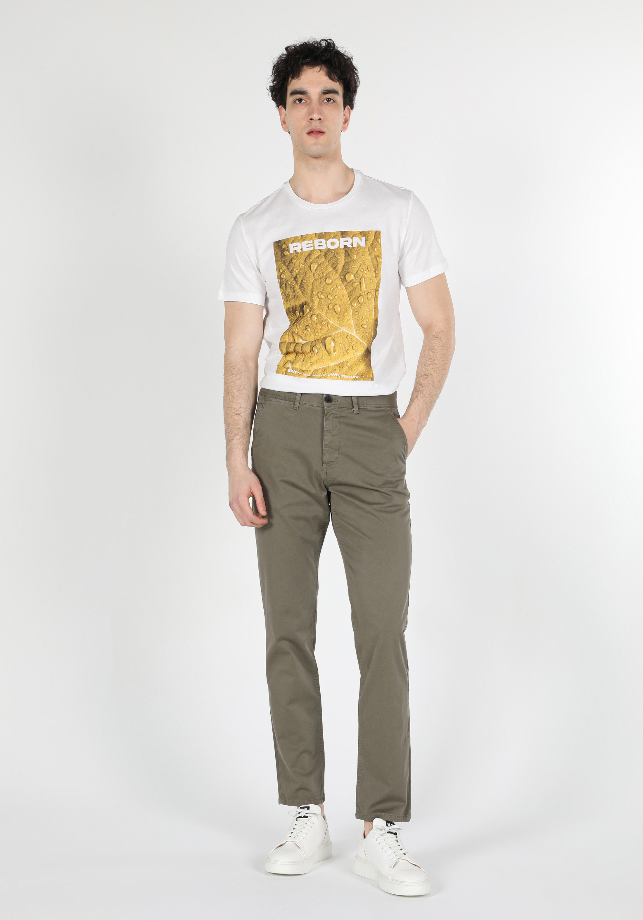 Regular Fit Orta Bel Düz Paça Erkek Yeşil  Pantolon