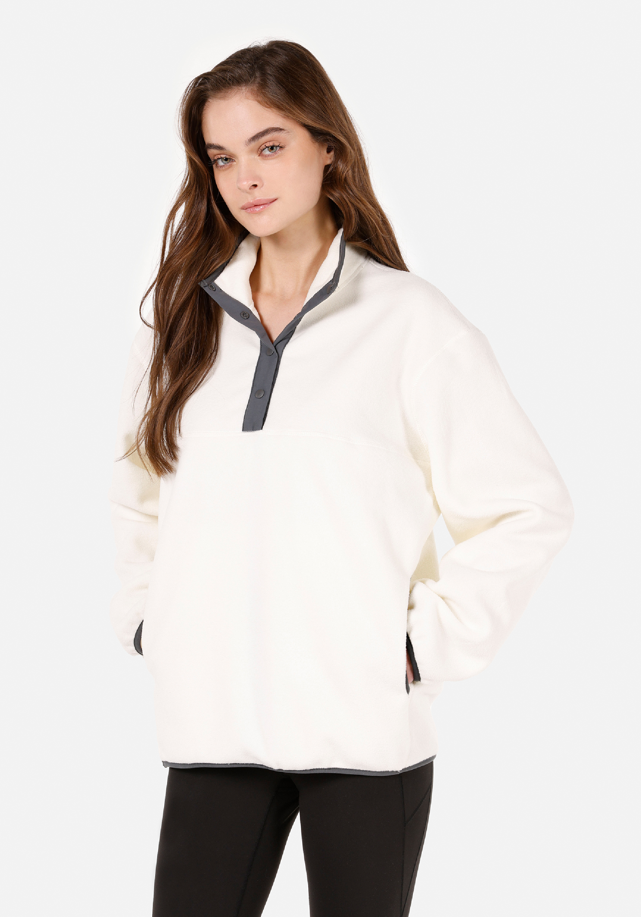 Regular Fit Fermuarlı  Kadın Ekru Sweatshirt