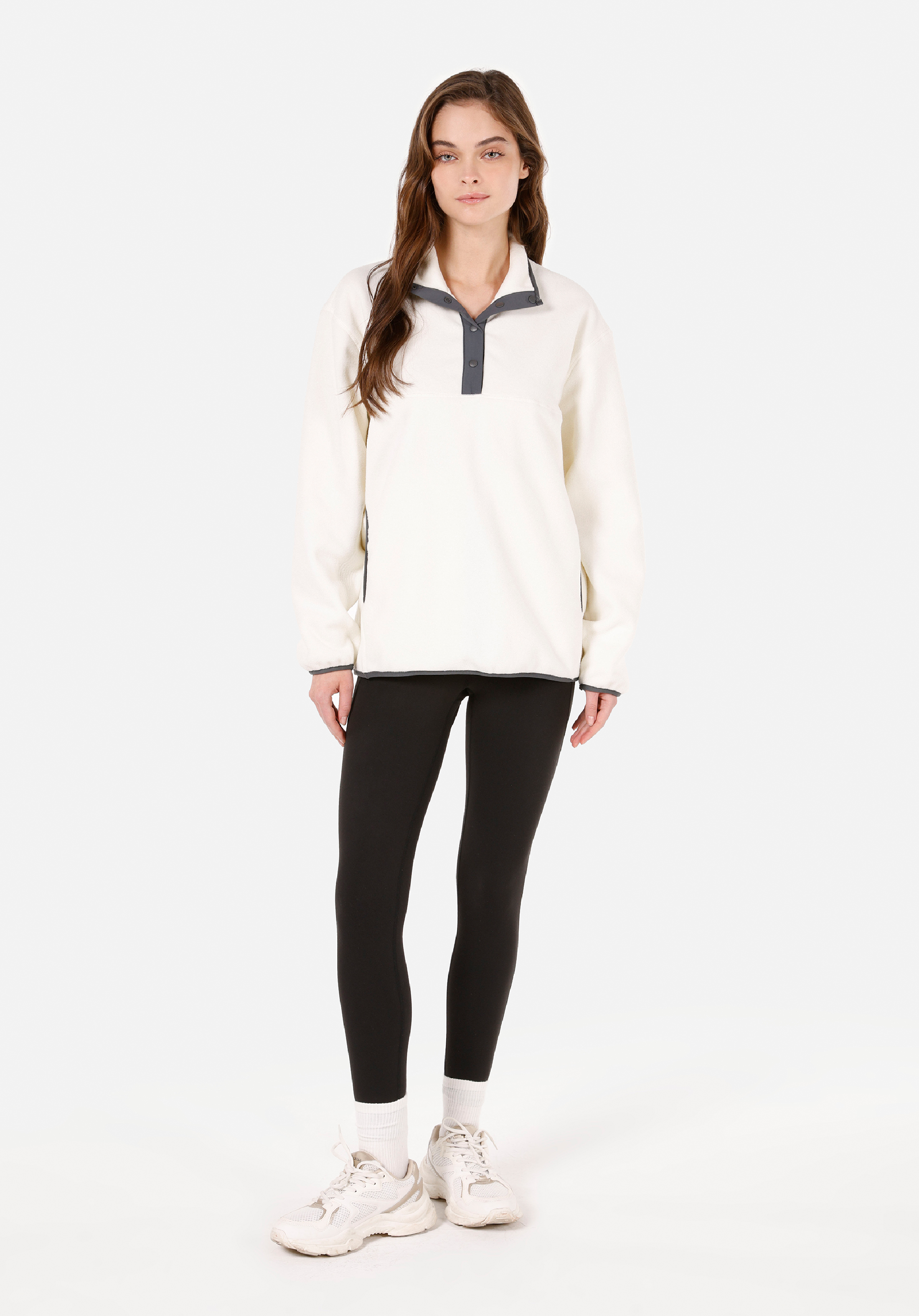 Regular Fit Fermuarlı  Kadın Ekru Sweatshirt