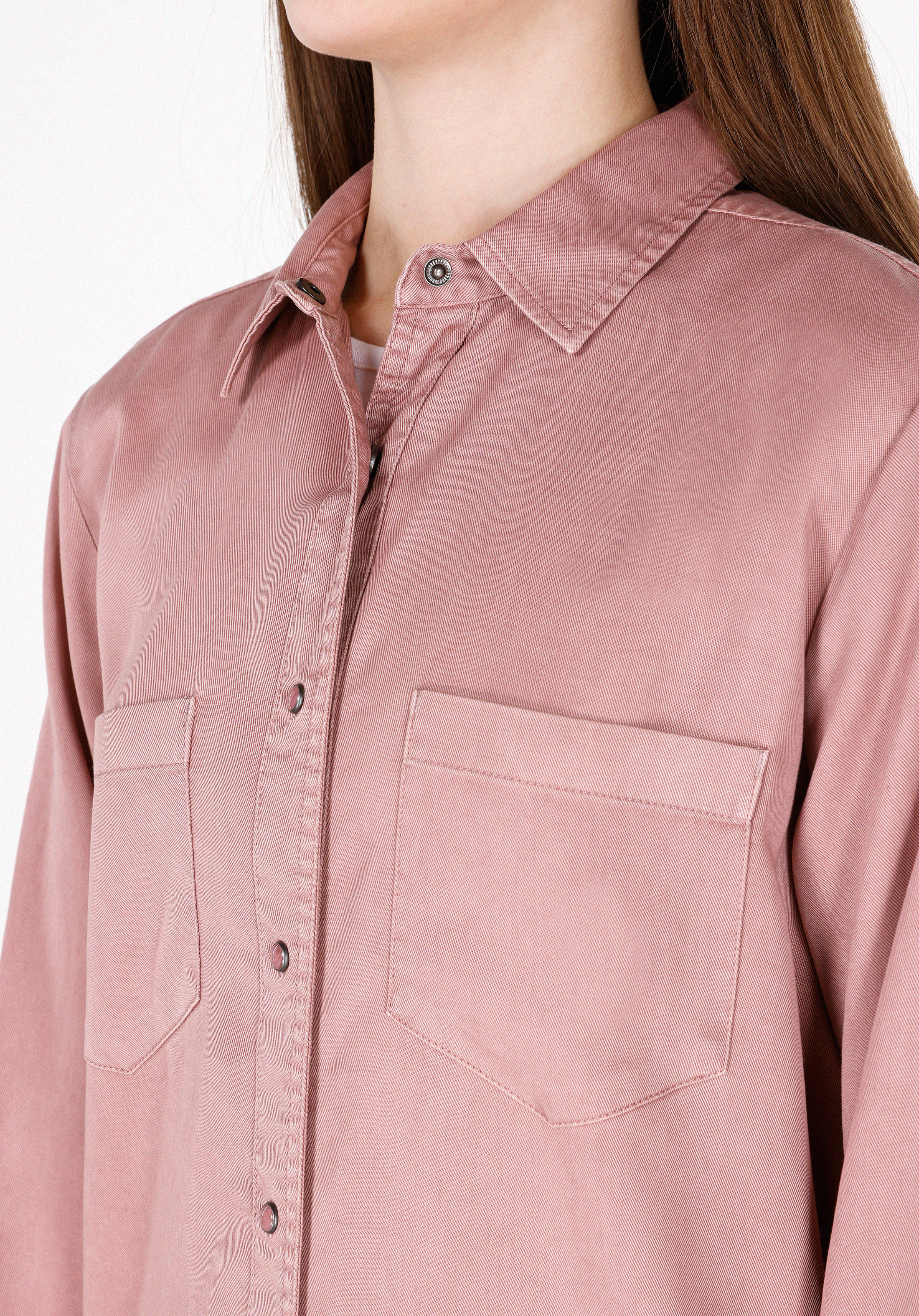 Regular Fit Shirt Neck Düz Kadın Pembe Uzun Kol Gömlek Cl1072493