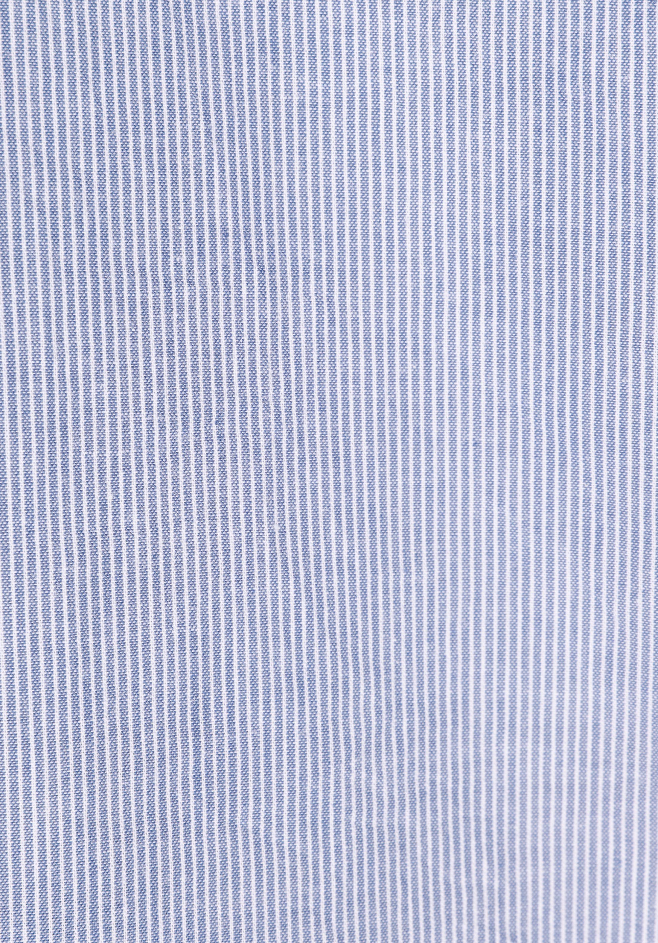 Relaxed Fit Shirt Neck Çizgili Kadın Mavi ¾ Kol Gömlek