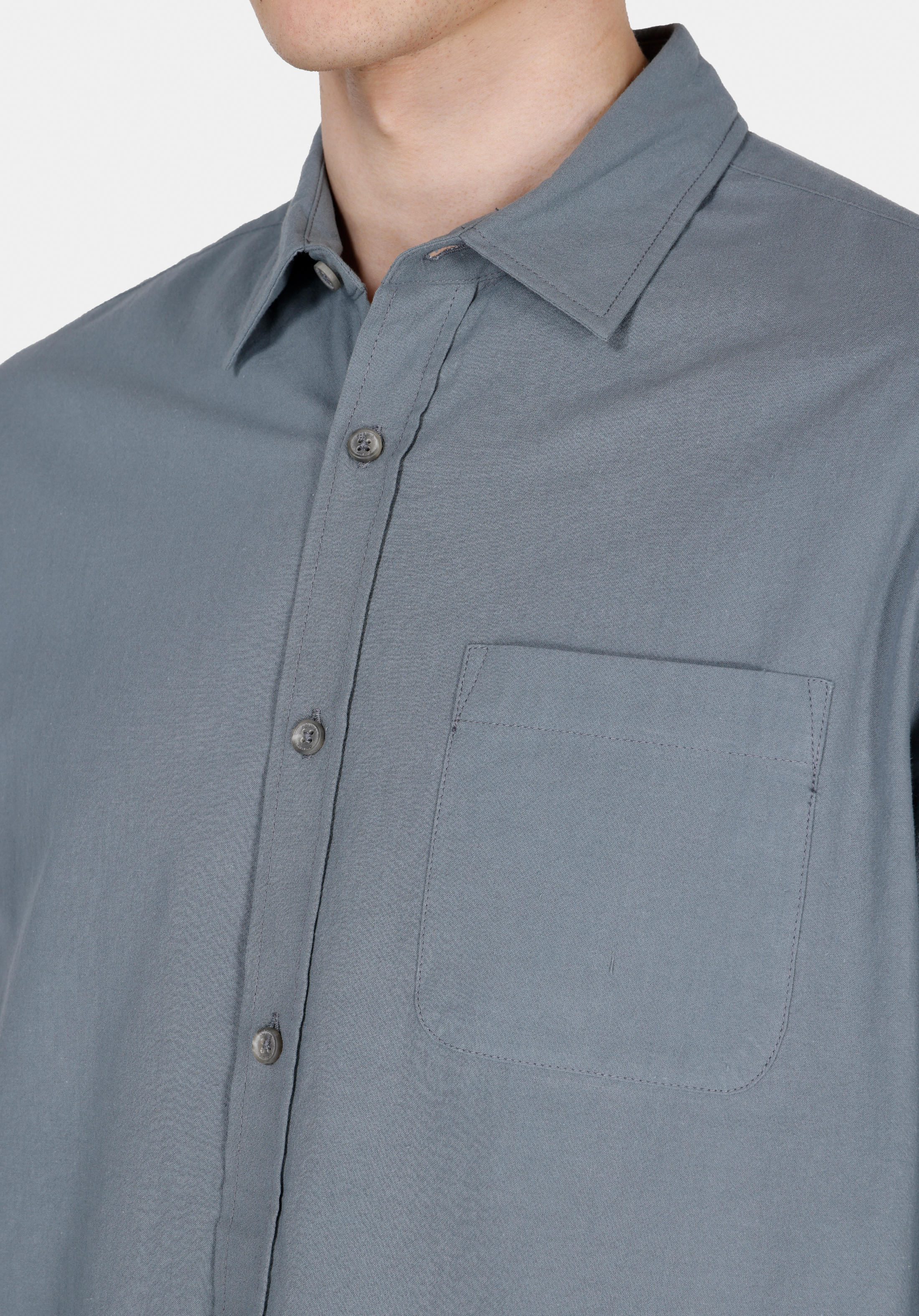 Regular Fit Shirt Neck Düz Erkek Yeşil Uzun Kol Gömlek