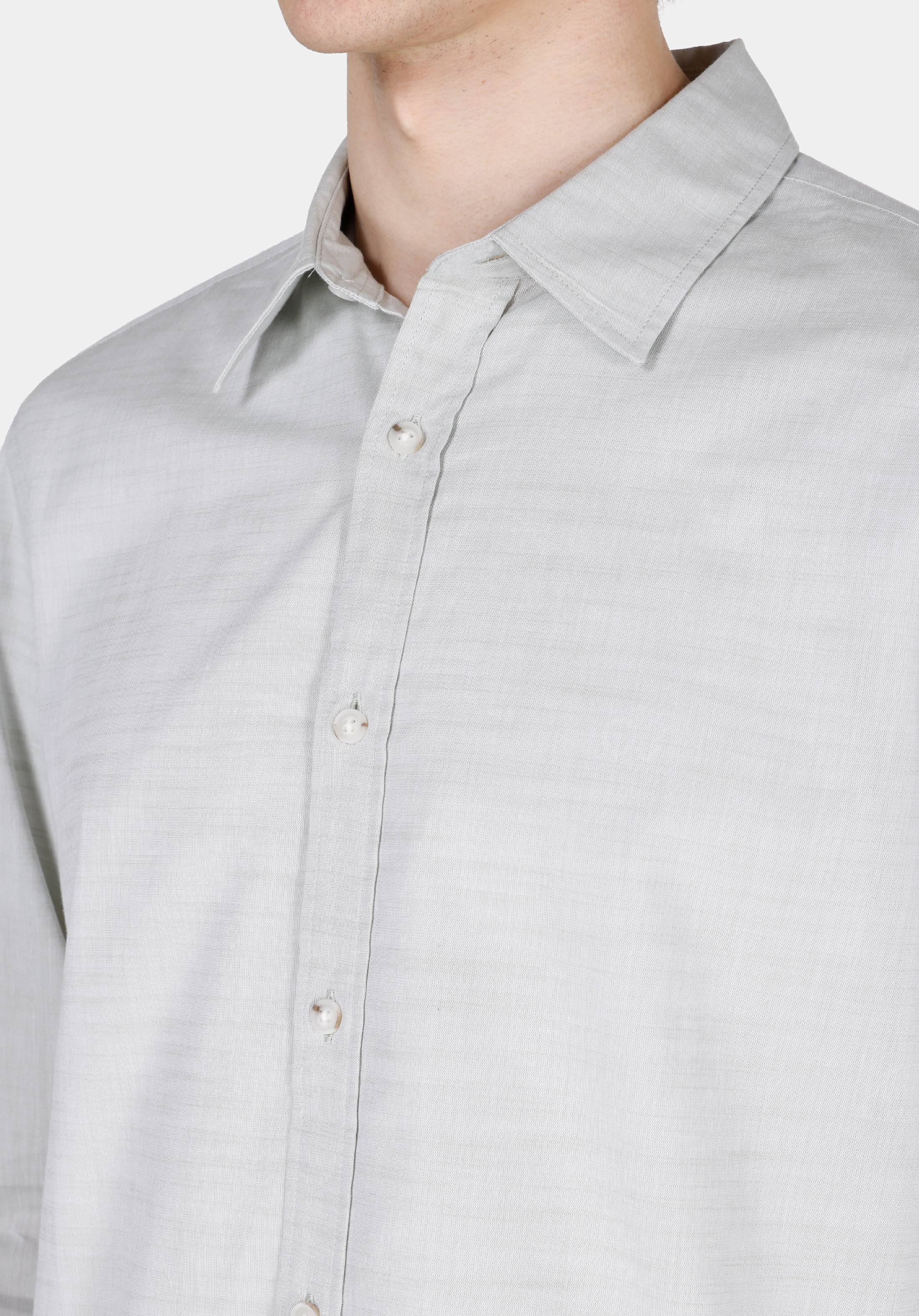 Regular Fit Shirt Neck Düz Erkek Yeşil Uzun Kol Gömlek