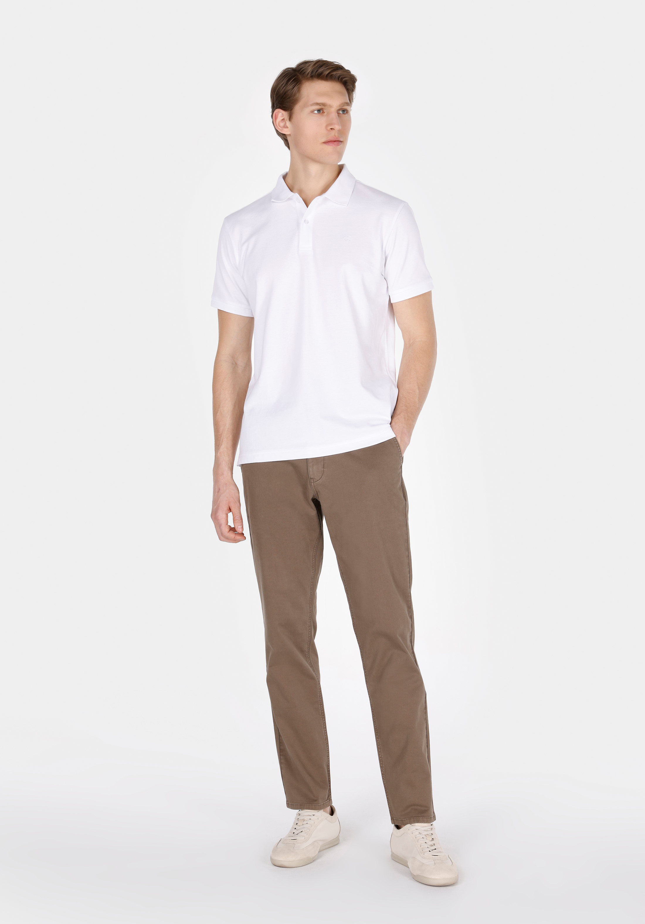 Regular Fit Orta Bel Düz Paça Erkek Kahverengi  Pantolon