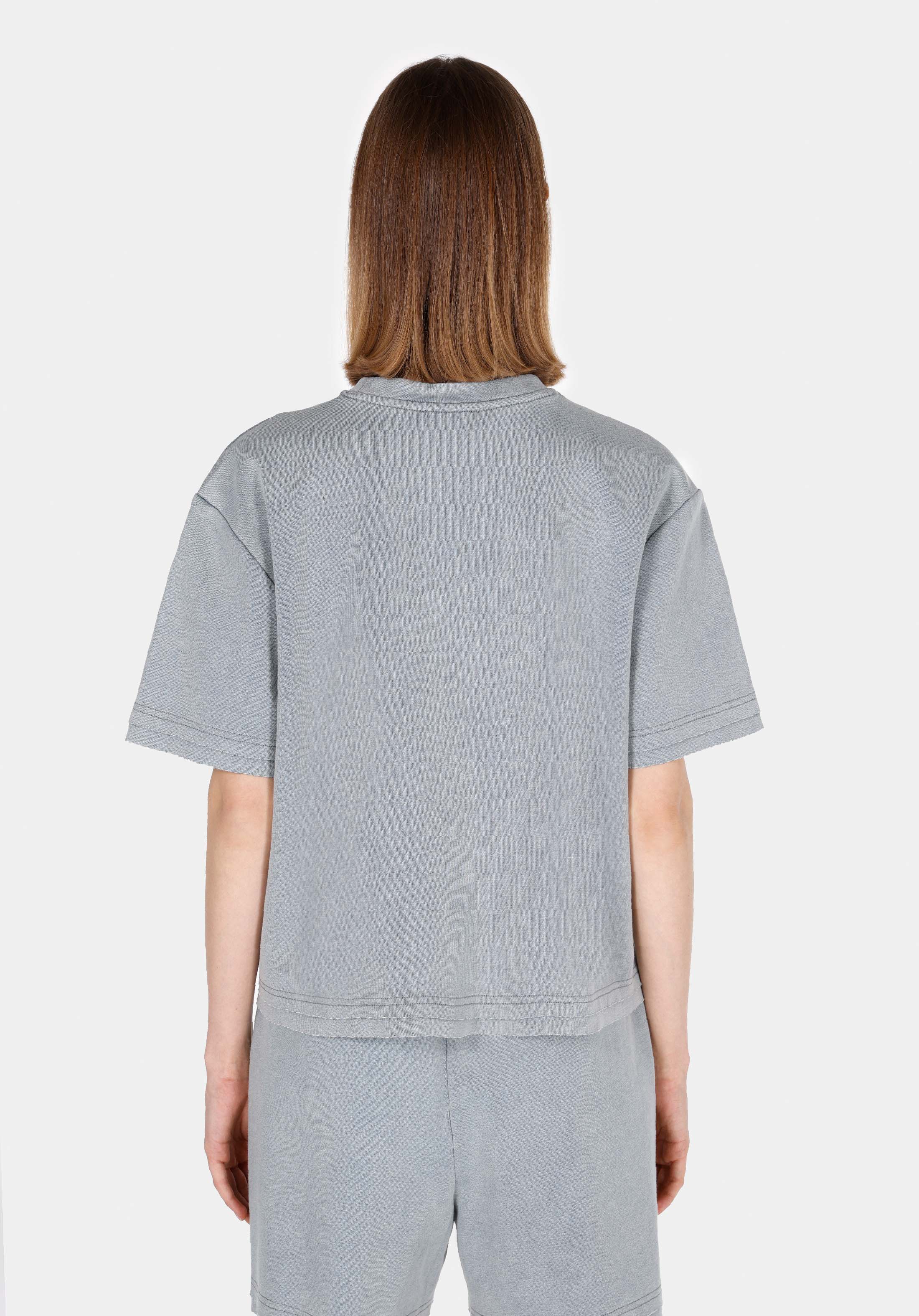 Regular Fit Yuvarlak Yaka Düz Kadın Gri Kısa Kol Tişört