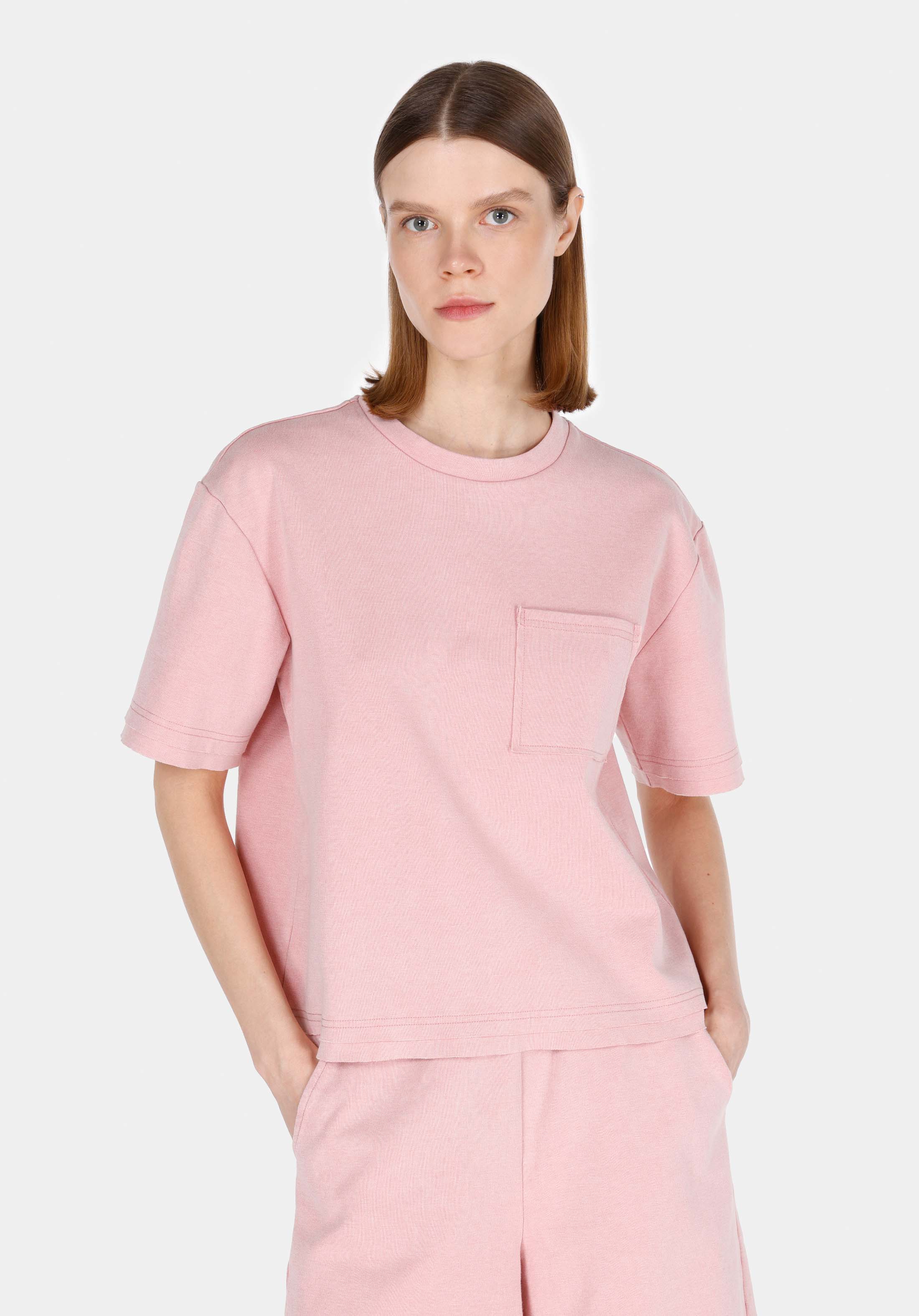 Regular Fit Yuvarlak Yaka Düz Kadın Pembe Kısa Kol Tişört