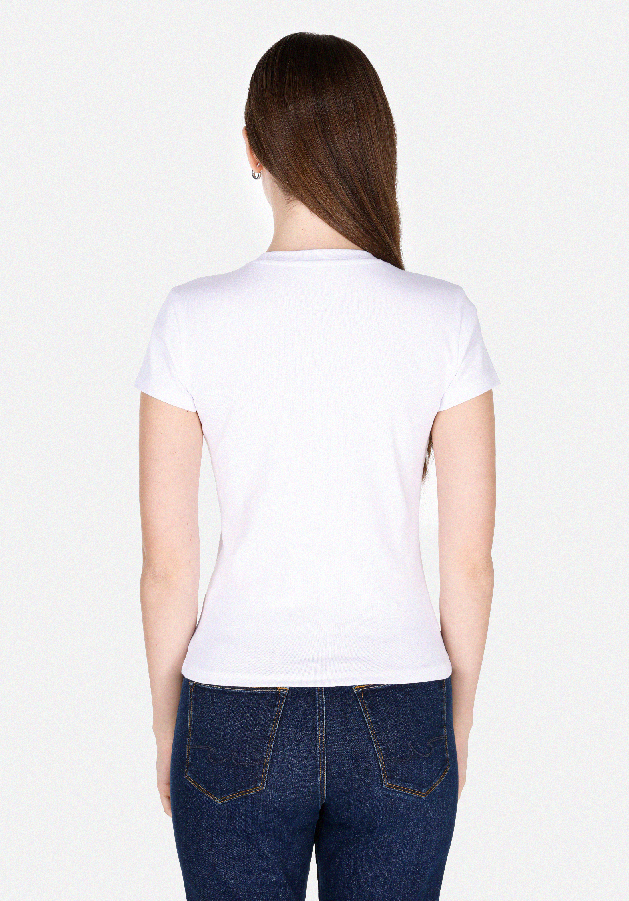 Slim Fit Yuvarlak Yaka Düz Kadın Beyaz Kısa Kol Tişört