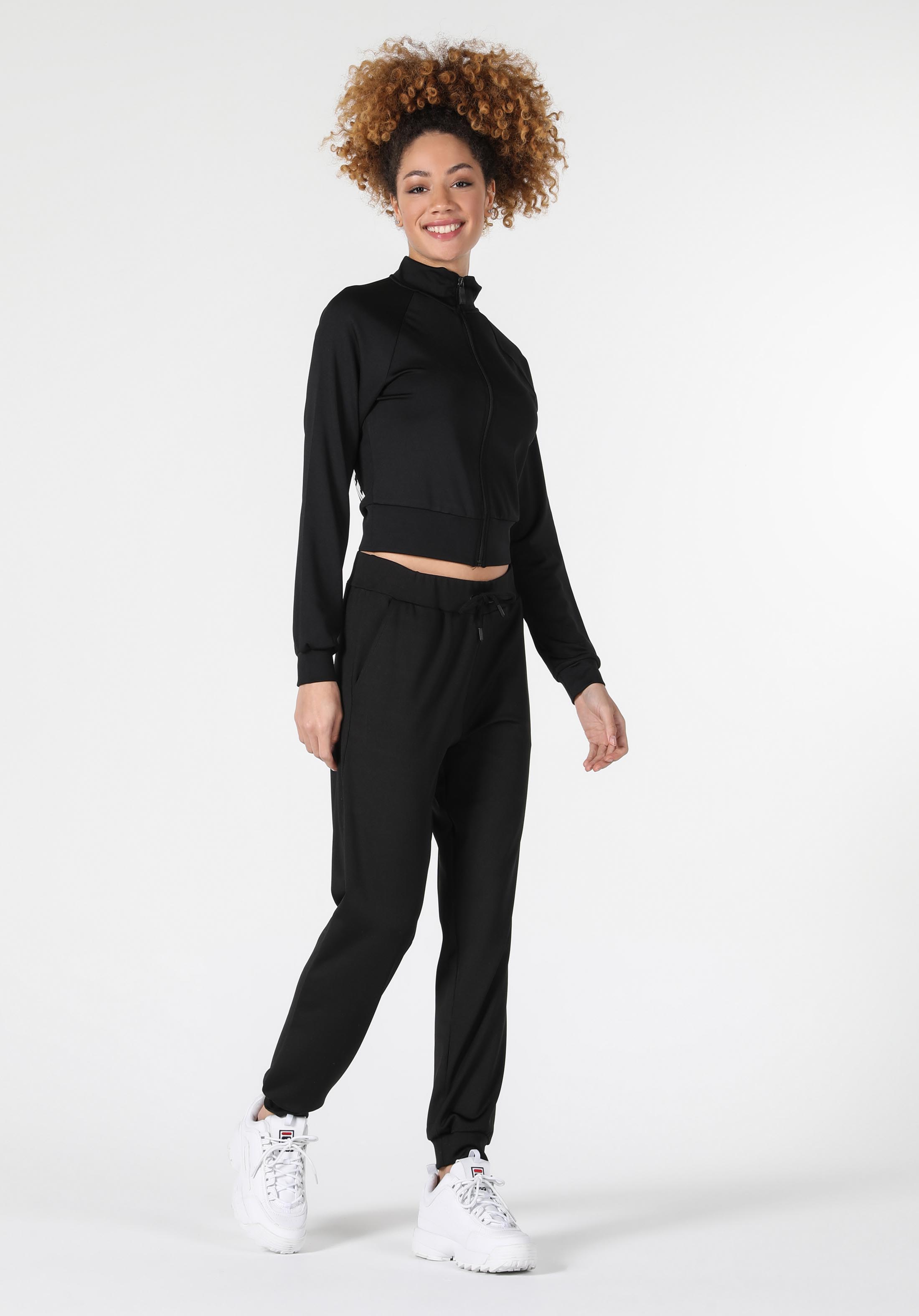 Regular Fit Fermuarlı Krop Siyah Kadın Sweatshirt