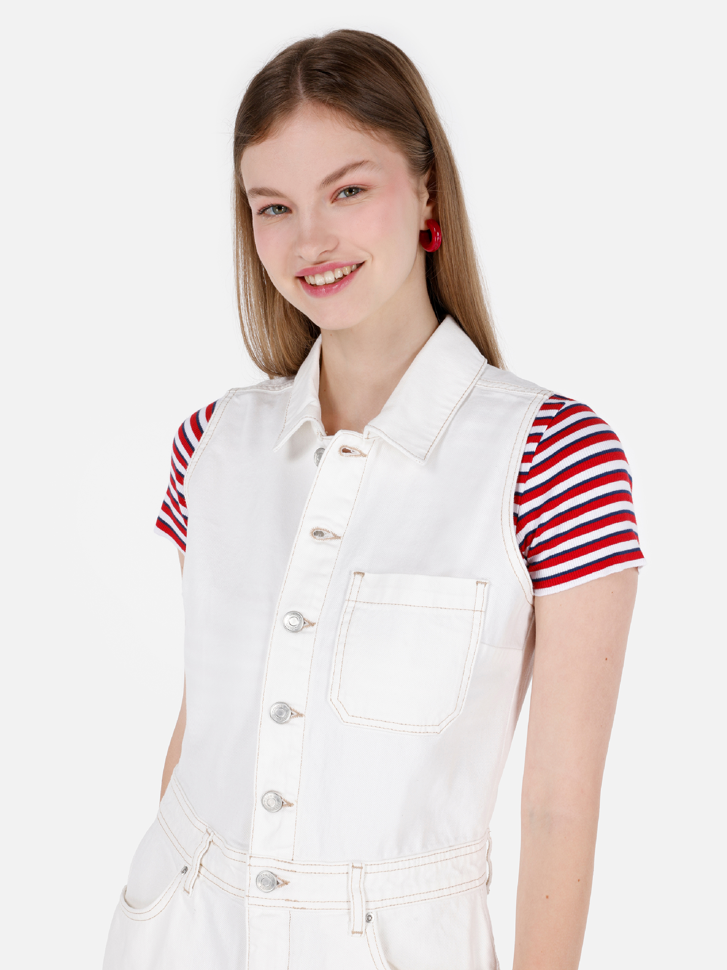 Regular Fit   Kadın Beyaz Jean Pantolon